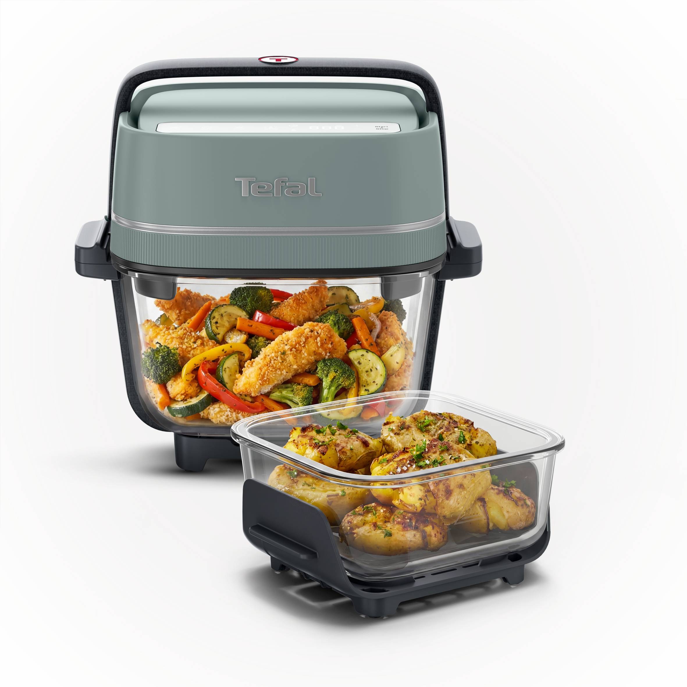 Crisp & Go FB7014 Air fryer met glazen schalen - 1,4 L + 3,8 L - 4 kookstanden