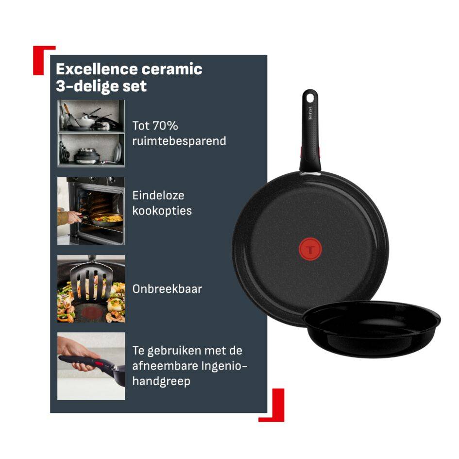 Ingenio Excellence Ceram keramische 3-delige pannenset - stapelbaar - Fusion Core - inductie