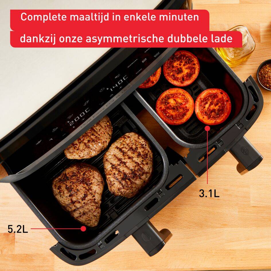 Easy Fry & Grill Dual EY905B 8,3L heteluchtfriteuse met dubbele lades grijs