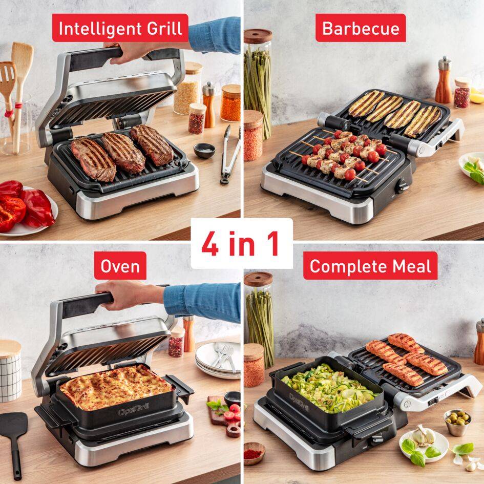OptiGrill 4-in-1 GC776D intelligente grill voor complete maaltijden + tang rvs