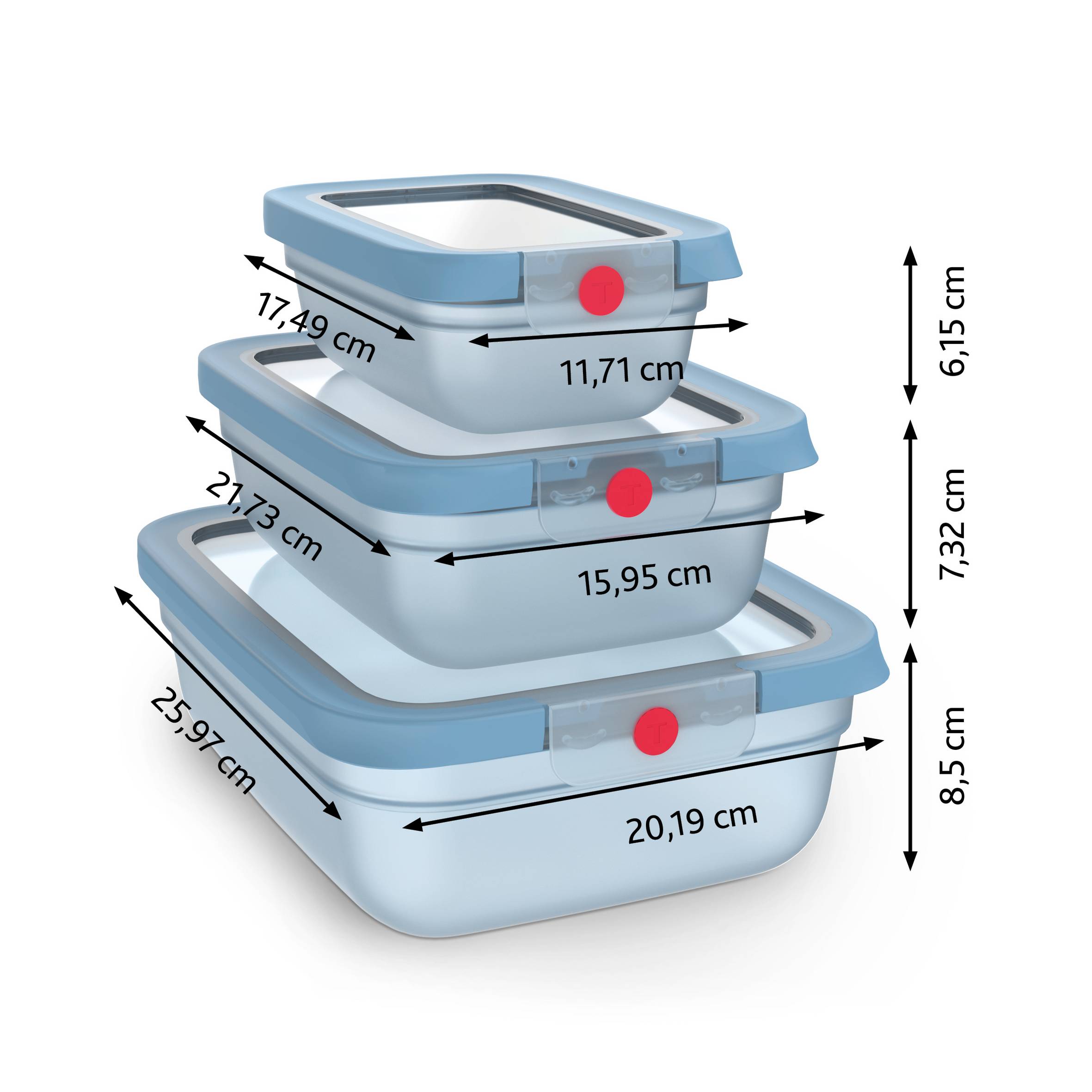 oneClick N1230210 vershoudbakje 3-delige set blauw (0,5L/1,2L/2,3L)