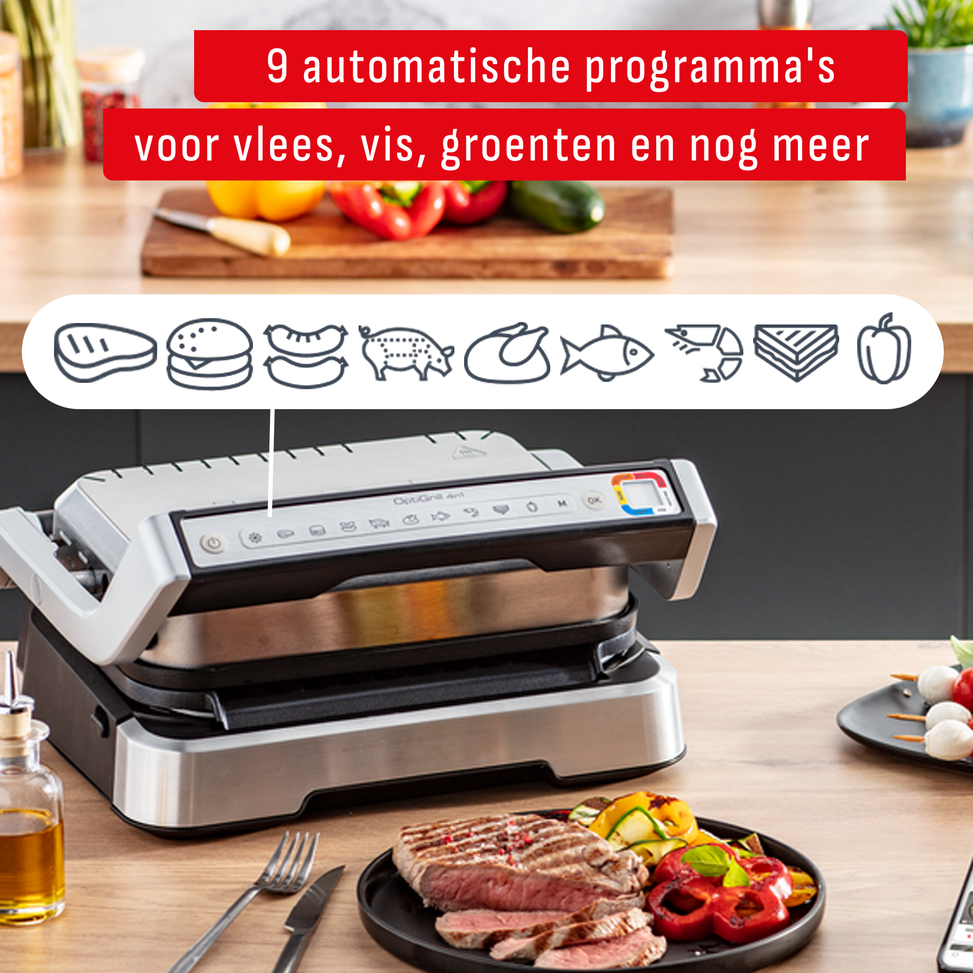 OptiGrill 4-in-1 GC774D intelligente grill voor complete maaltijden rvs