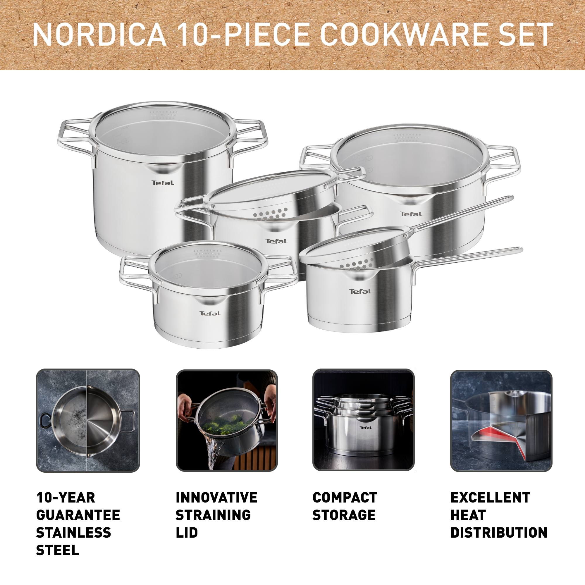Nordica 4-delig (steelpan 16 cm, kookpan 18/20/24 cm) - inductie