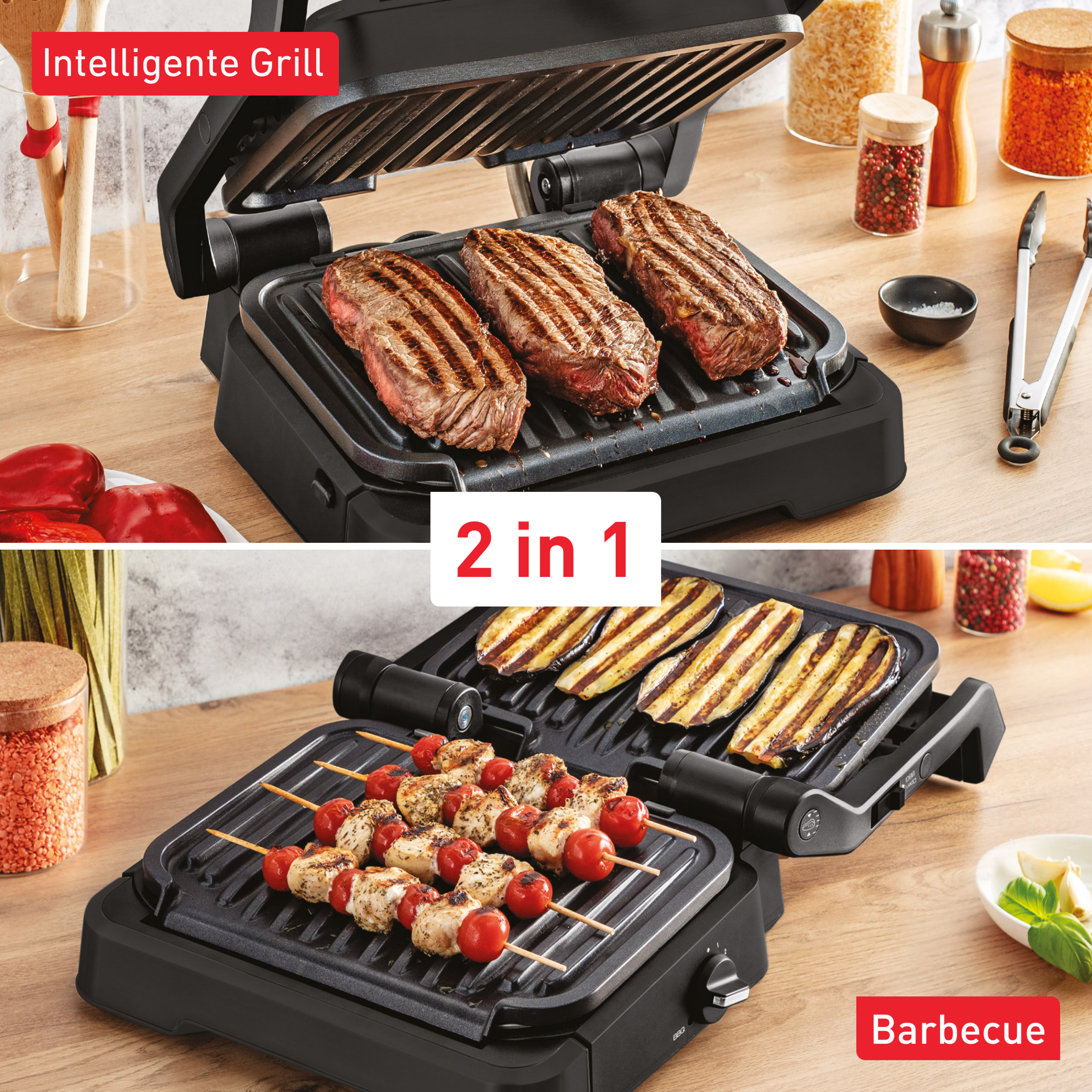 OptiGrill 2-in-1 GC7728 intelligente grill en bbq zwart