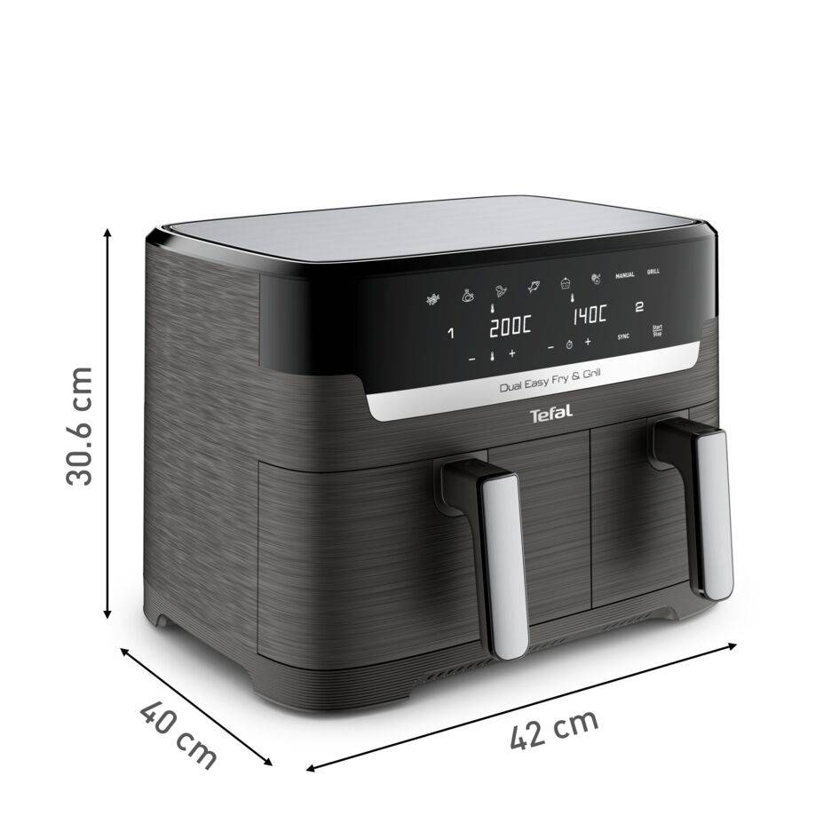 Easy Fry & Grill Dual EY905B 8,3L heteluchtfriteuse met dubbele lades grijs