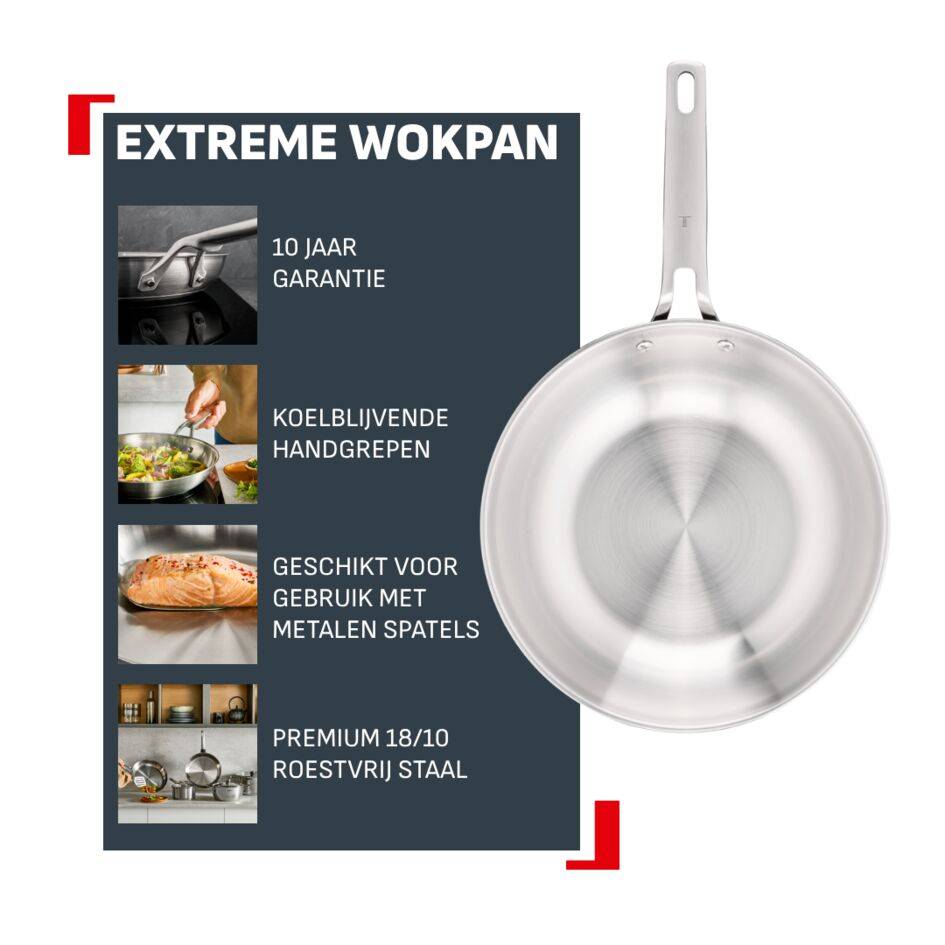 Extreme wokpan zonder coating 28 cm - inductie