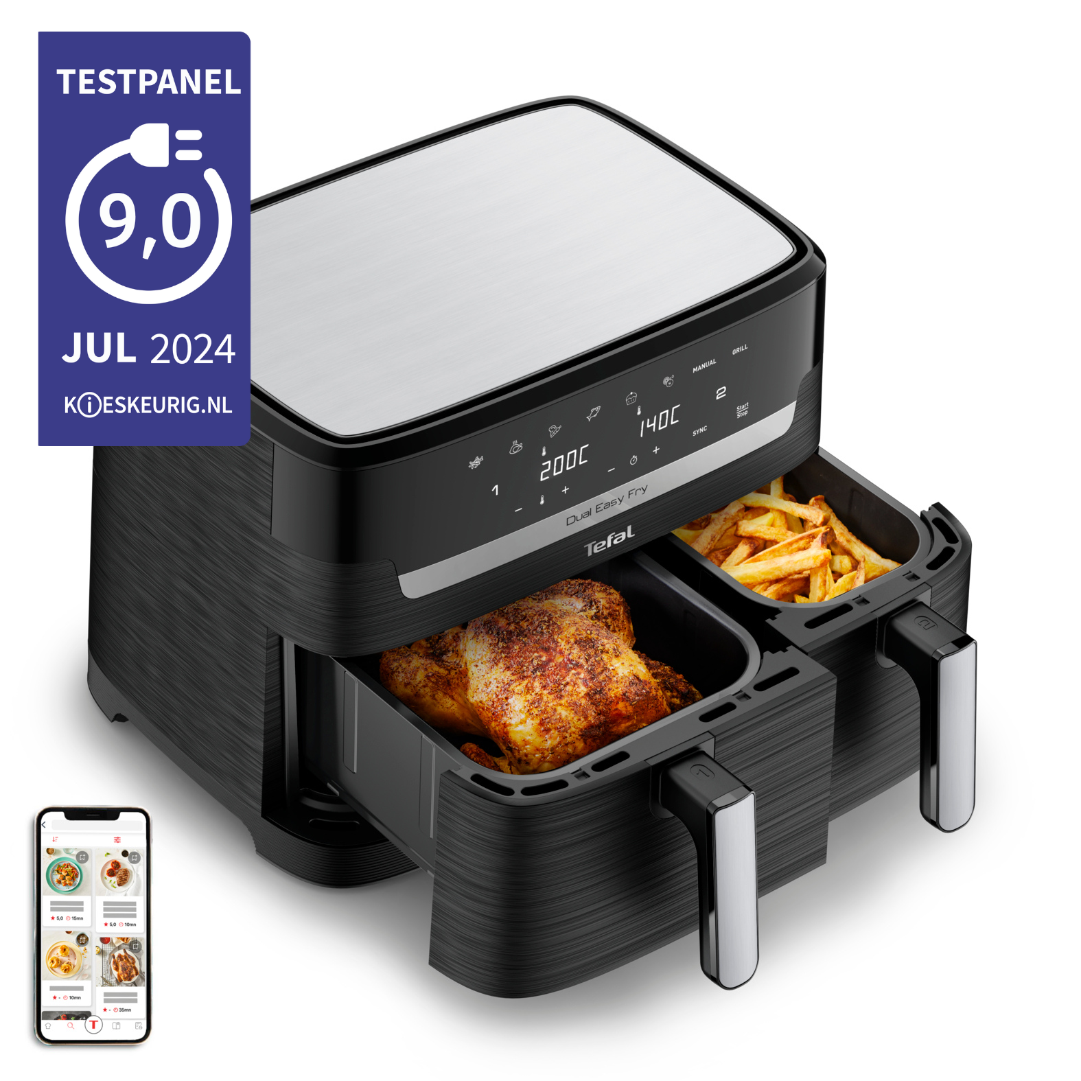 Easy Fry Dual EY9018 XXL heteluchtfriteuse met dubbele lades zwart