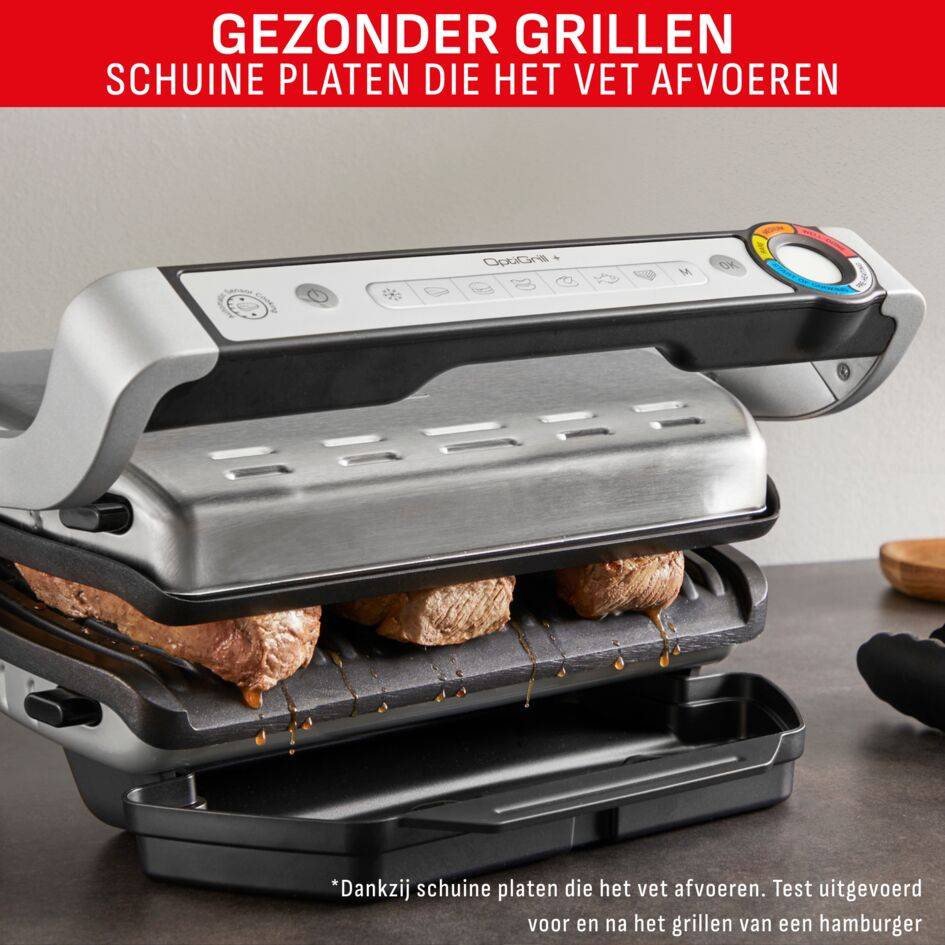 OptiGrill+ GC718D Slimme contactgrill met grilltang - 6 automatische programma's