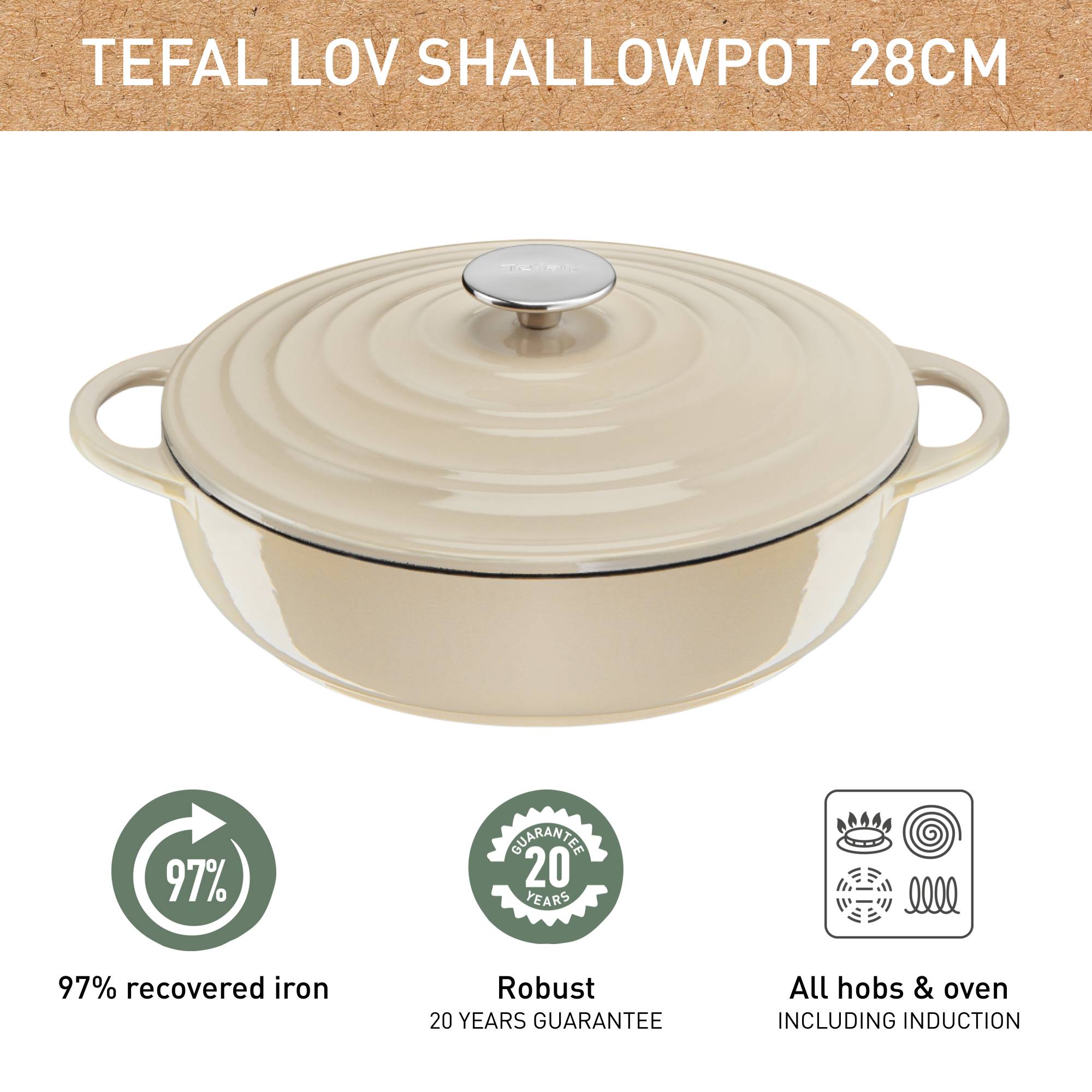 LOV Lage braadpan beige - 3,8 L - inductie
