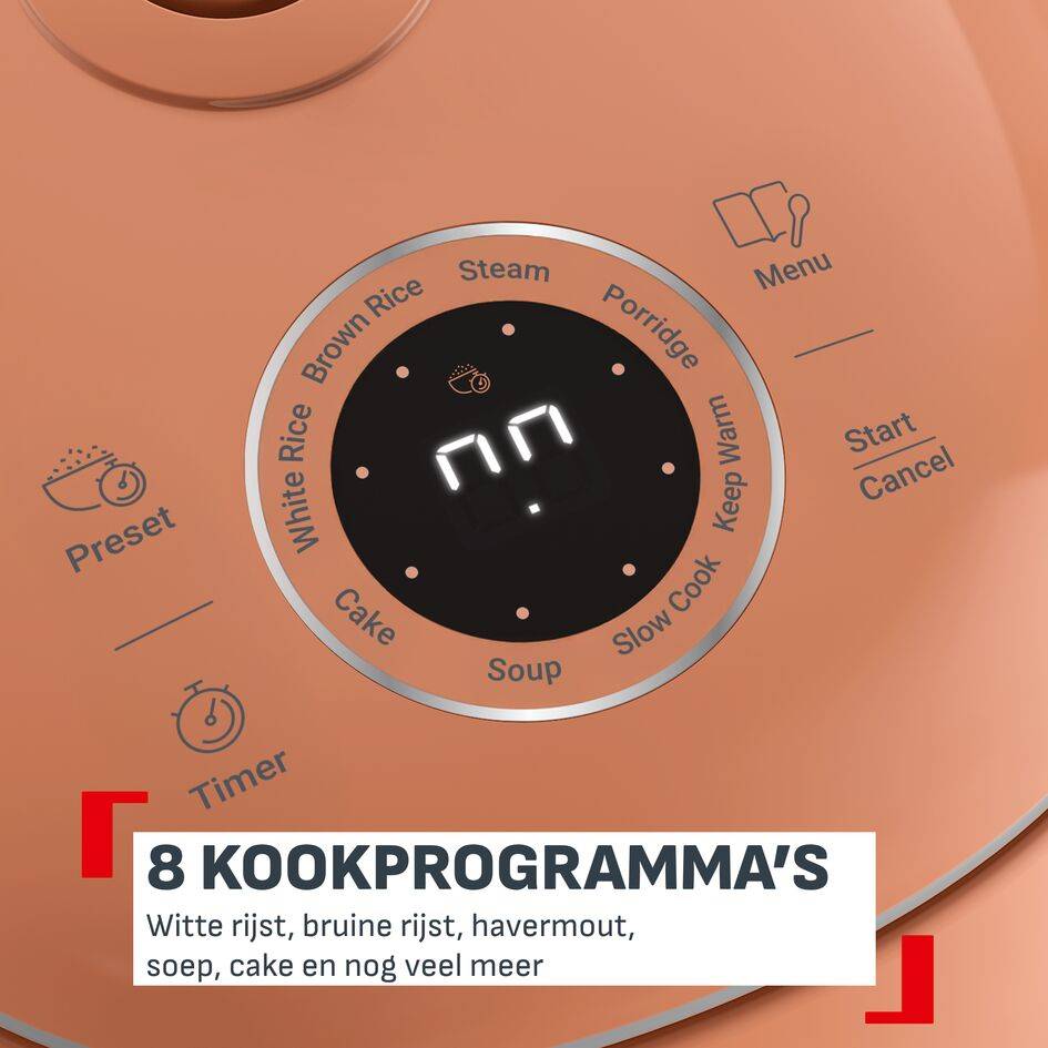 Pop RK5352T compacte rijstkoker - tot 4 personen - 8 programma’s - 24 uur uitgestelde start