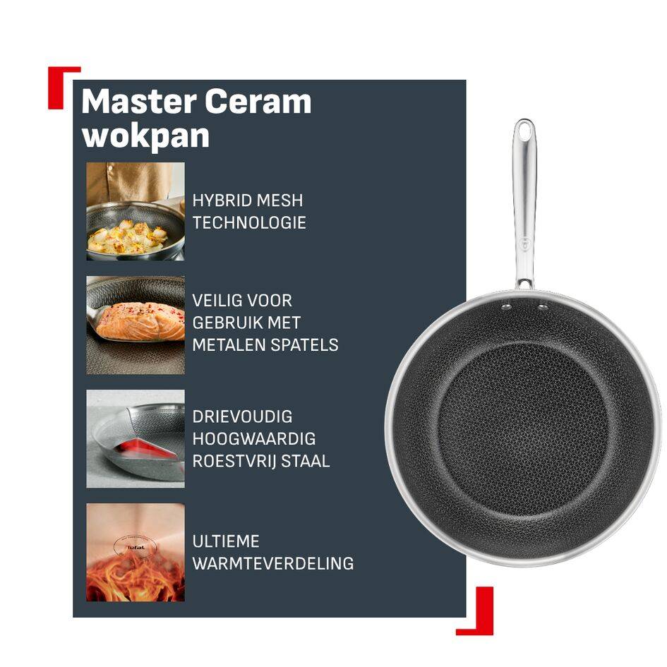 Master Ceramic, wokpan van 28 cm, optimaal braden, bereidingen komen moeiteloos los, geschikt voor inductie