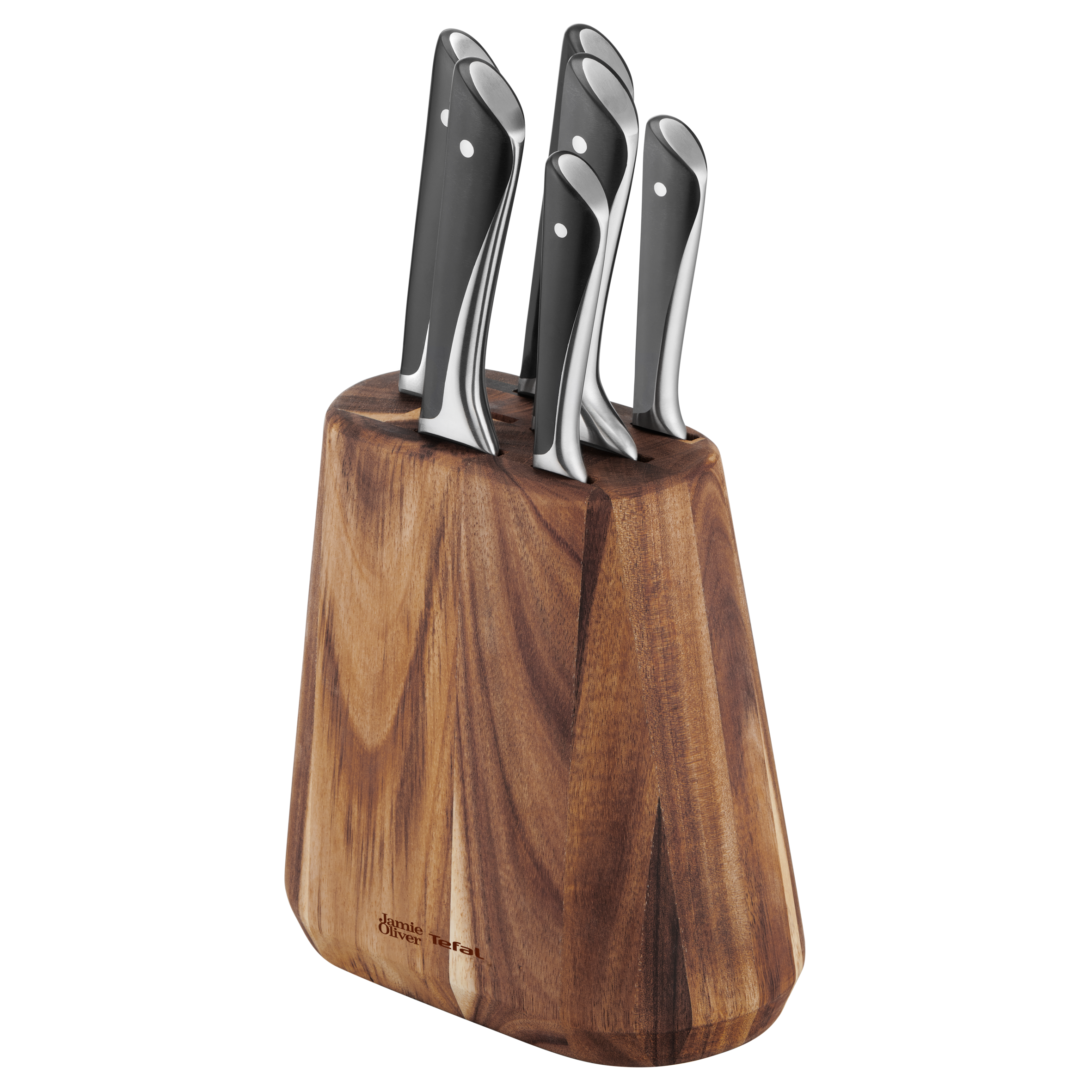 Jamie Oliver K267S656 6 keukenmessen + messenblok: Koksmes 20 cm, Santokumes 16,5 cm, Vleesmes 20 cm, Broodmes 20 cm, Universeel mes 12 cm, Schilmes 9 cm