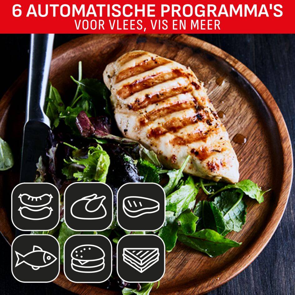 OptiGrill+ GC718D Slimme contactgrill met grilltang - 6 automatische programma's