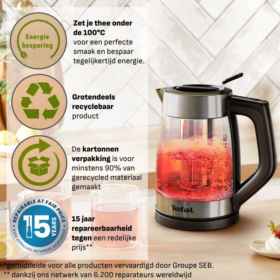 Element BJ760D 1,7 L waterkoker met temperatuurregeling