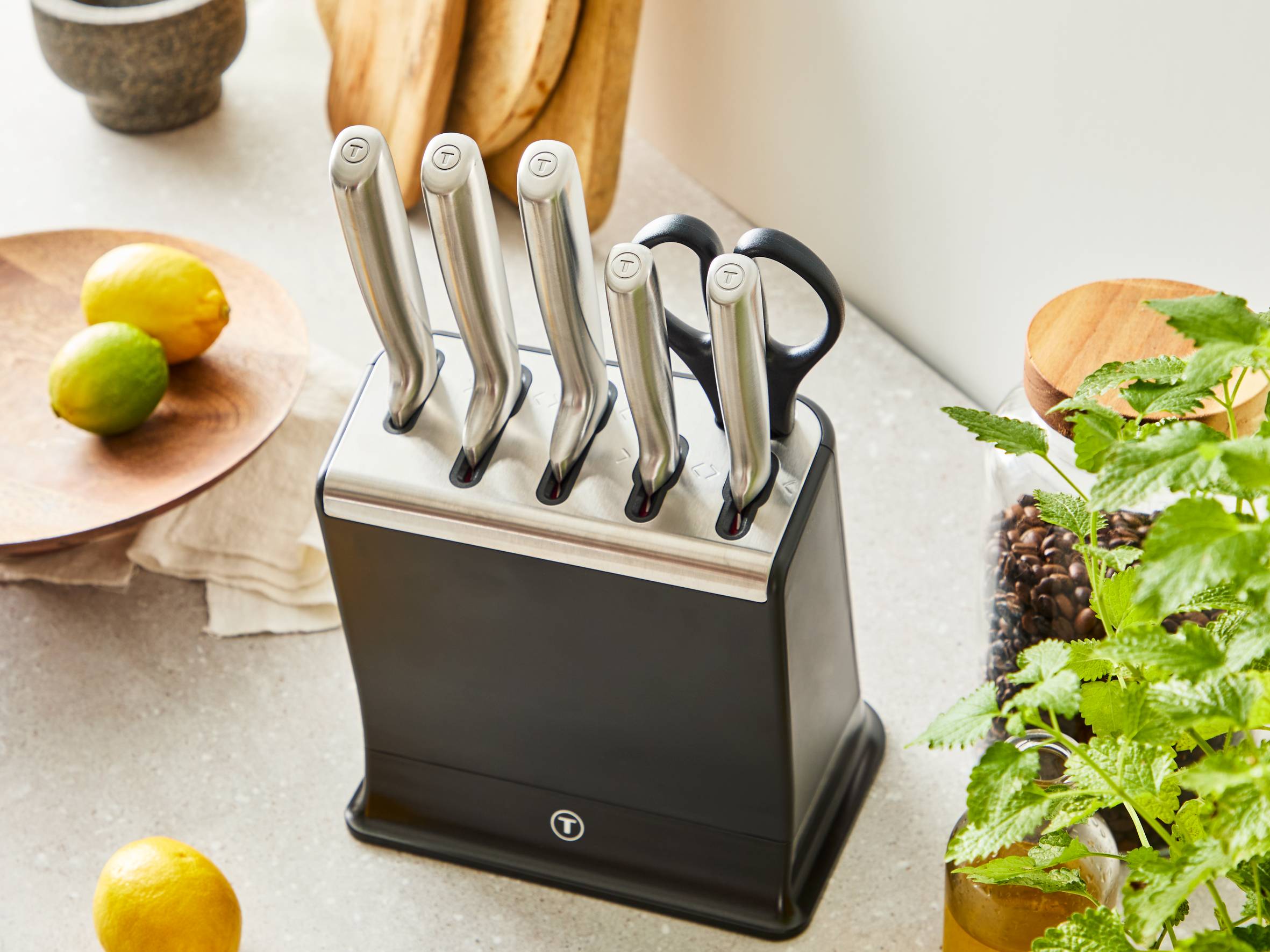 EverSharp K2977S44 roestvrijstalen 6-delige messenset en blok met geïntegreerde slijper