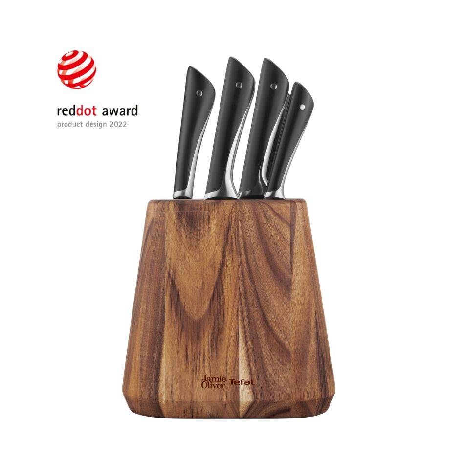 Jamie Oliver K267S656 6 keukenmessen + messenblok: Koksmes 20 cm, Santokumes 16,5 cm, Vleesmes 20 cm, Broodmes 20 cm, Universeel mes 12 cm, Schilmes 9 cm