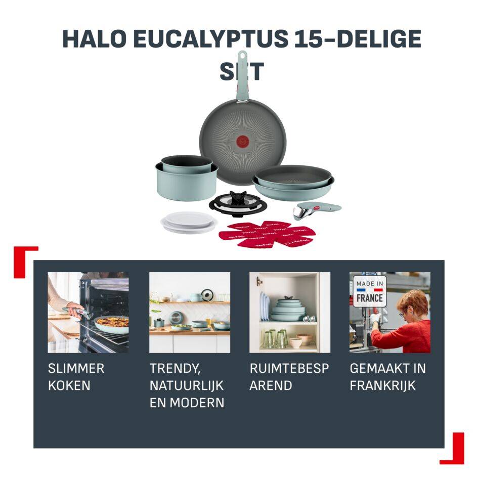 Ingenio Halo Eucalyptus 15-delige pannenset - stapelbaar - inductie
