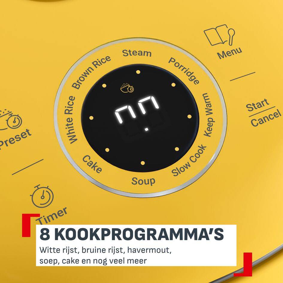 Pop RK5352 compacte rijstkoker - tot 4 personen - 8 programma’s - 24 uur uitgestelde start