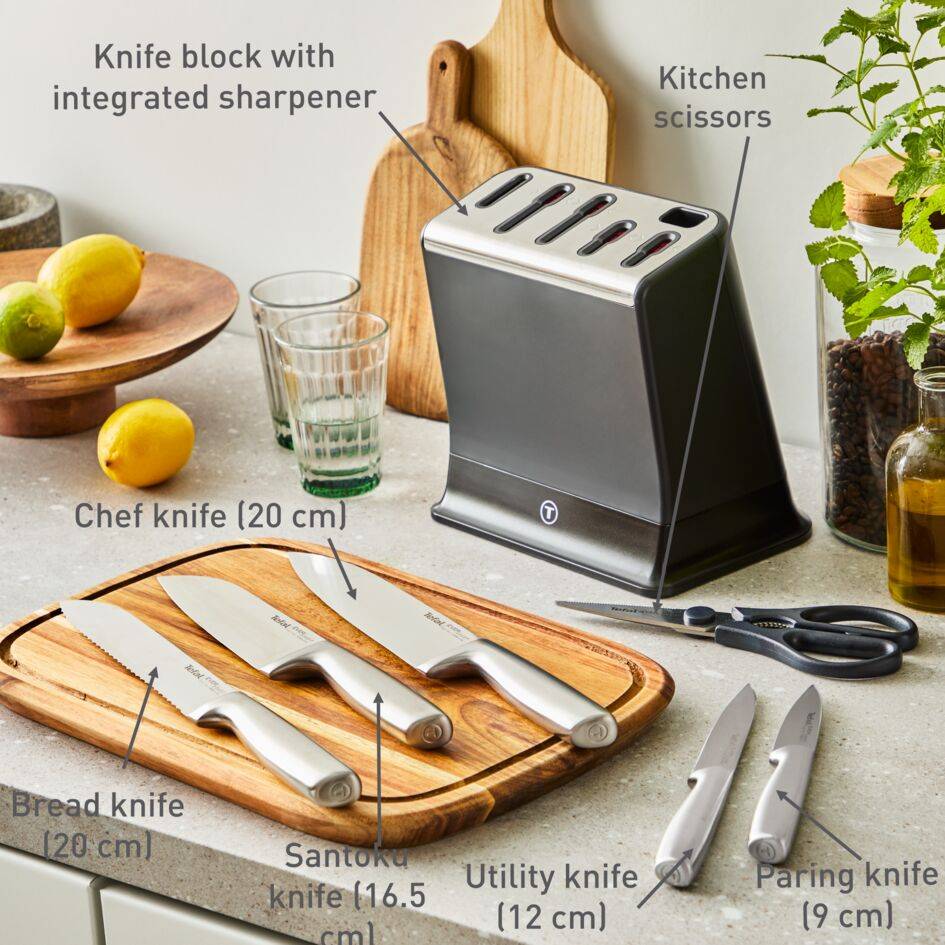 EverSharp K2977S44 roestvrijstalen 6-delige messenset en blok met geïntegreerde slijper