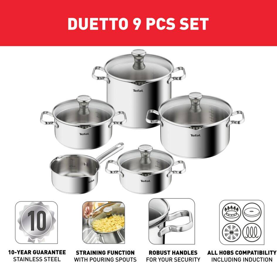 Duetto 5-delige kookset (steelpan 16 cm, kookpan 18/20/24 cm, pastapan 22 cm) - inductie