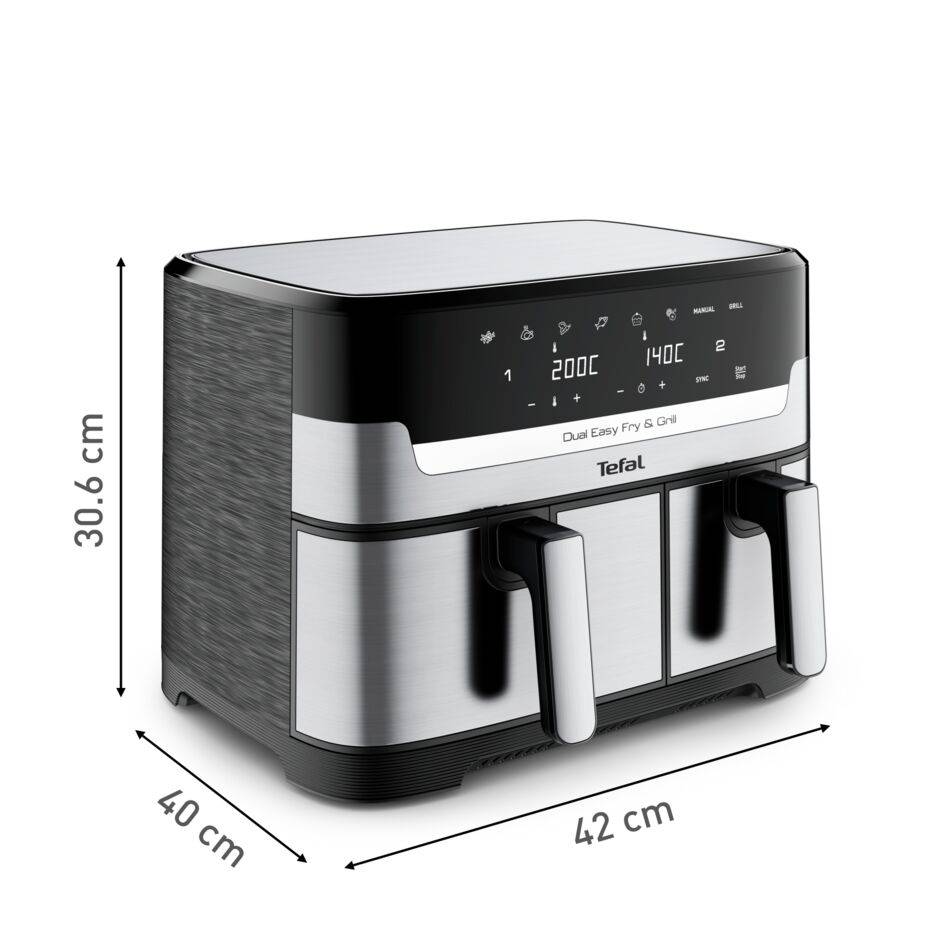 Easy Fry & Grill Dual EY905D 8,3L heteluchtfriteuse met dubbele lades rvs