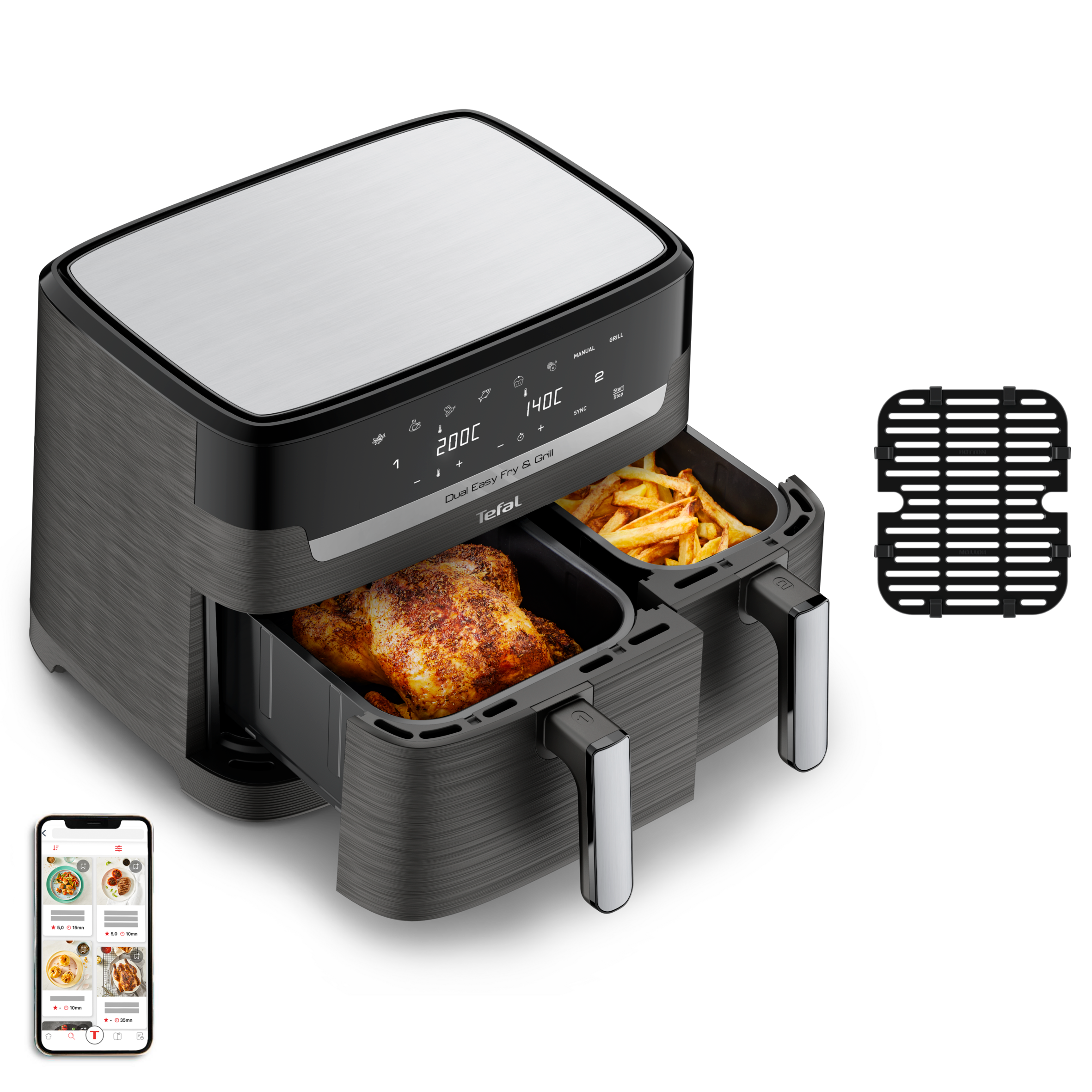 Easy Fry & Grill Dual EY905B 8,3L heteluchtfriteuse met dubbele lades grijs
