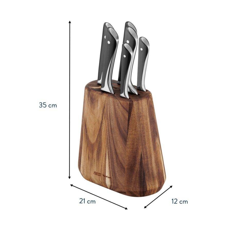 Jamie Oliver K267S656 6 keukenmessen + messenblok: Koksmes 20 cm, Santokumes 16,5 cm, Vleesmes 20 cm, Broodmes 20 cm, Universeel mes 12 cm, Schilmes 9 cm