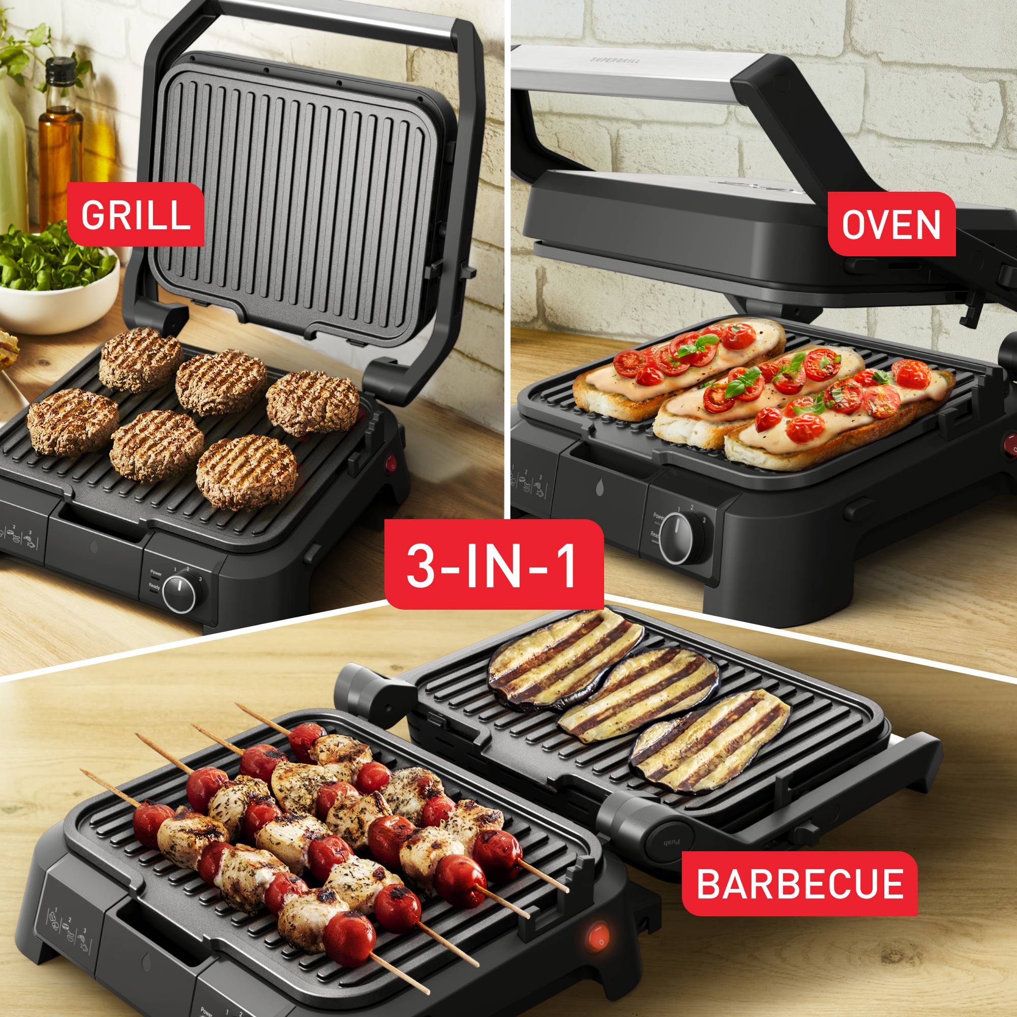 SuperGrill 3-in-1 GC510D contactgrill, barbecue en ovenstand