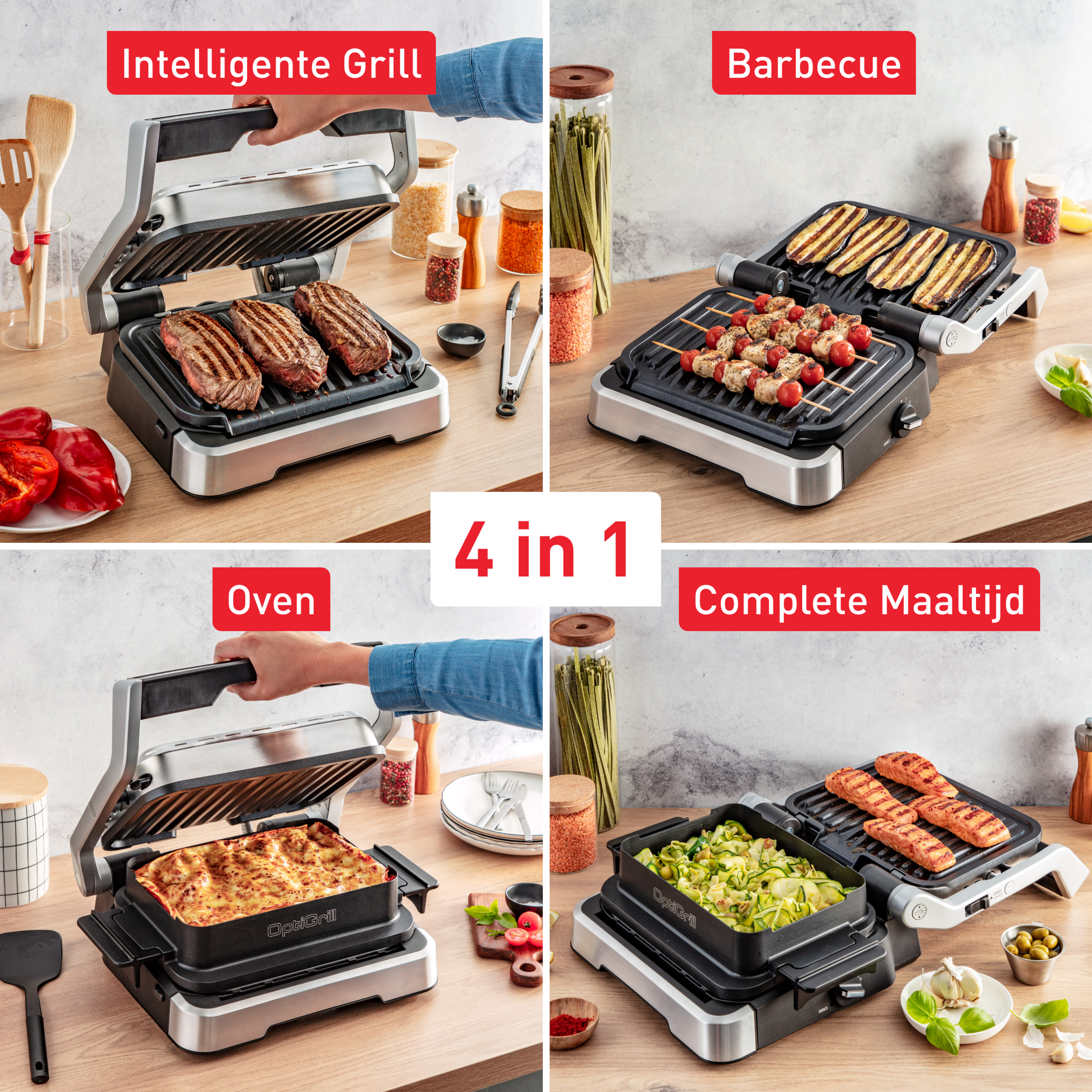 OptiGrill 4-in-1 GC774D intelligente grill voor complete maaltijden rvs