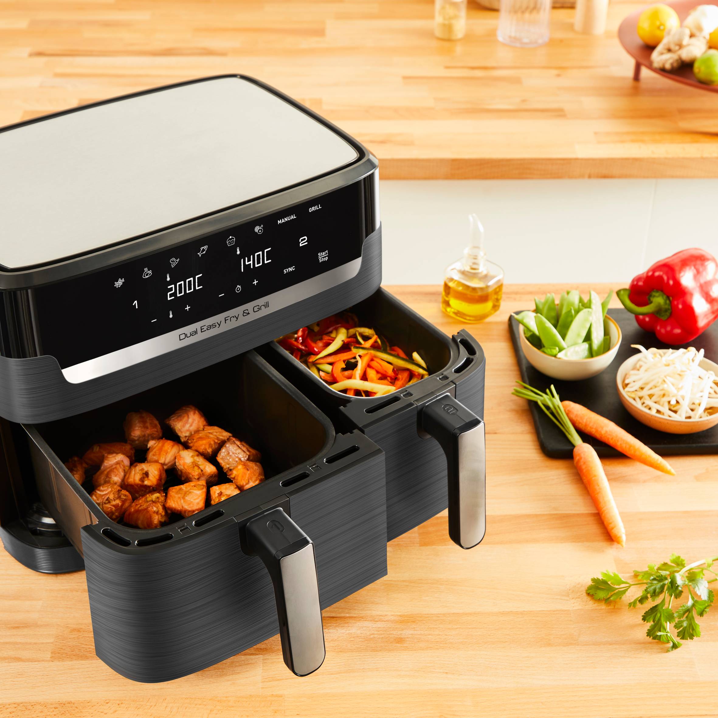 Easy Fry & Grill Dual EY905B 8,3L heteluchtfriteuse met dubbele lades grijs