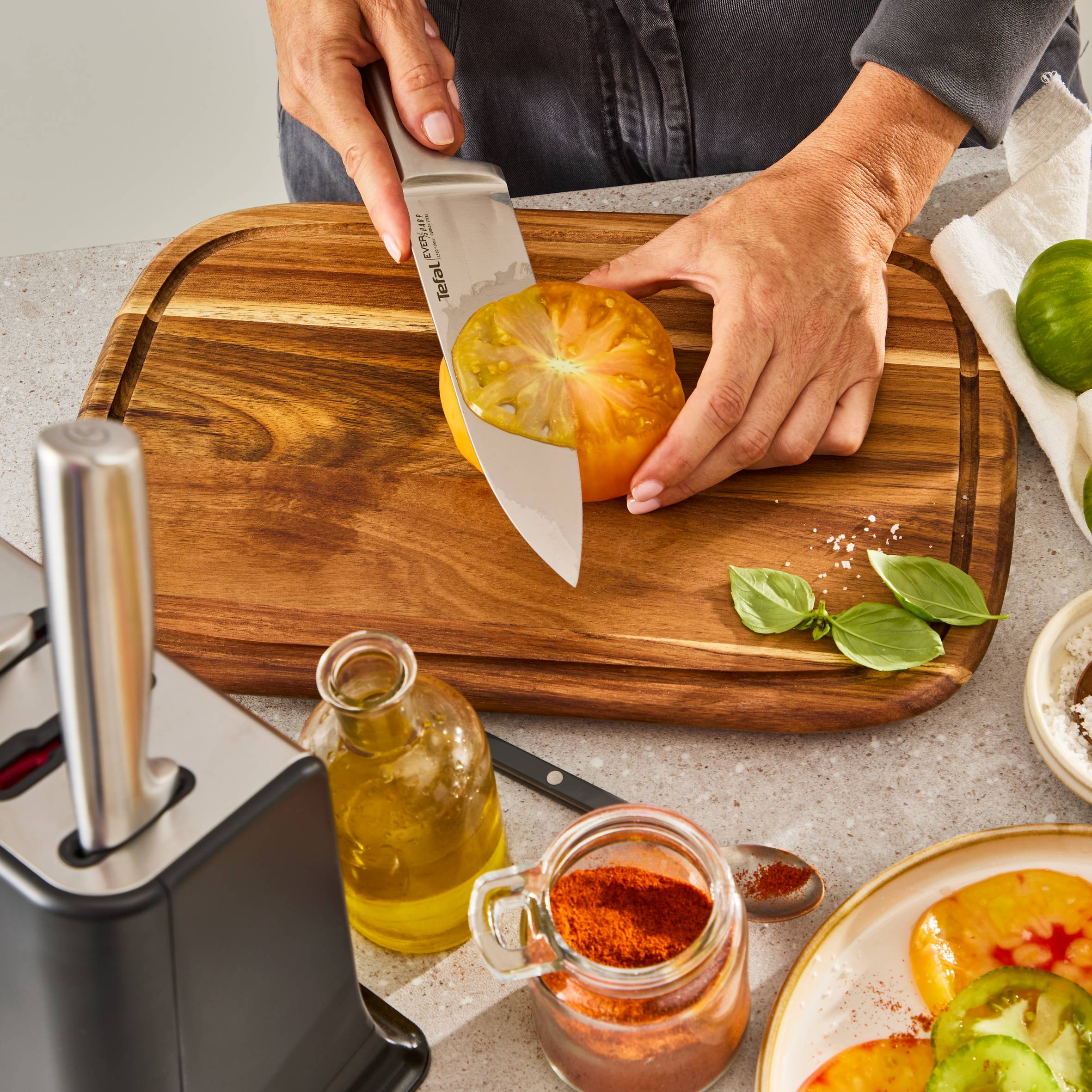 EverSharp K2977S44 roestvrijstalen 6-delige messenset en blok met geïntegreerde slijper