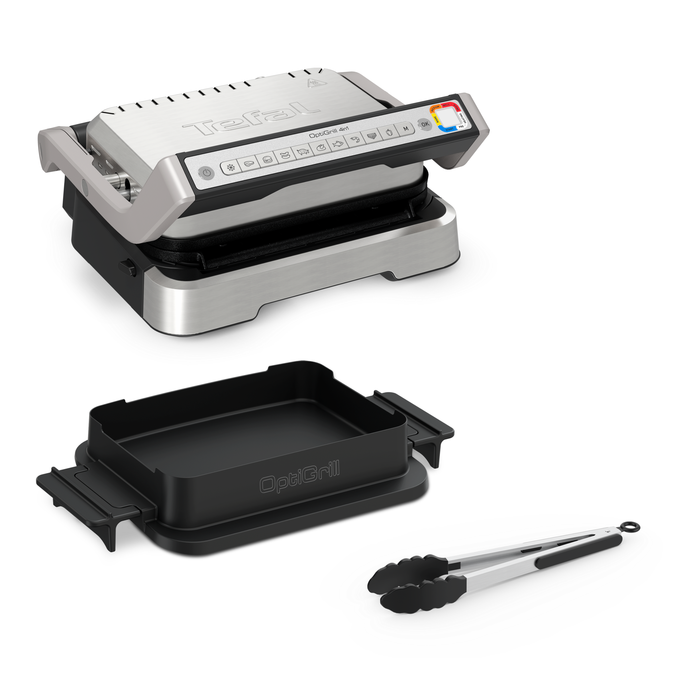 OptiGrill 4-in-1 GC776D intelligente grill voor complete maaltijden + tang rvs