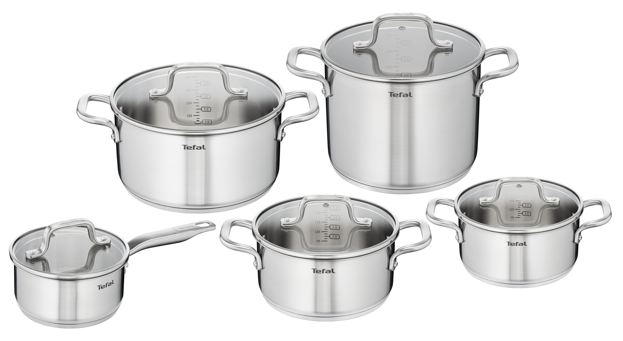 Virtuoso pannenset 5-delig (steelpan 16 cm, kookpan 18/20/24 cm, hoge kookpan 22 cm)