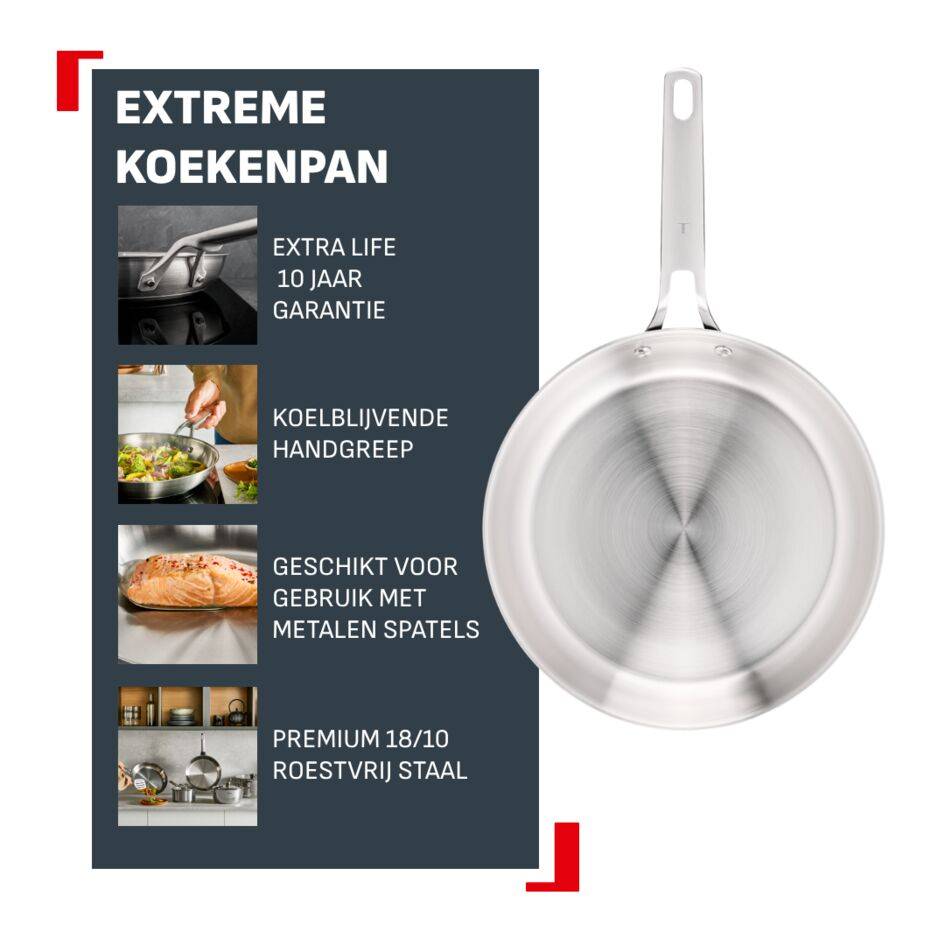 Extreme koekenpan zonder coating 24 cm - inductie