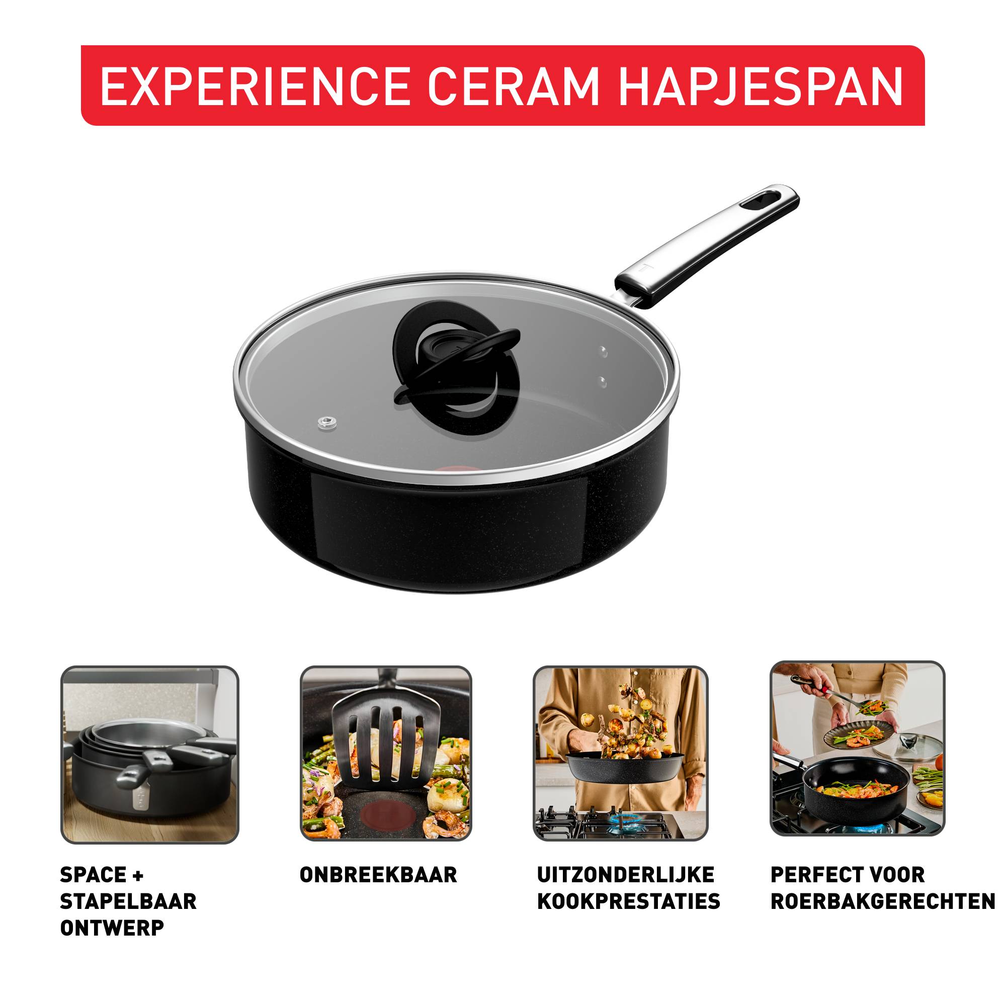 Experience Ceram keramische hapjespan 24 cm + deksel - inductie