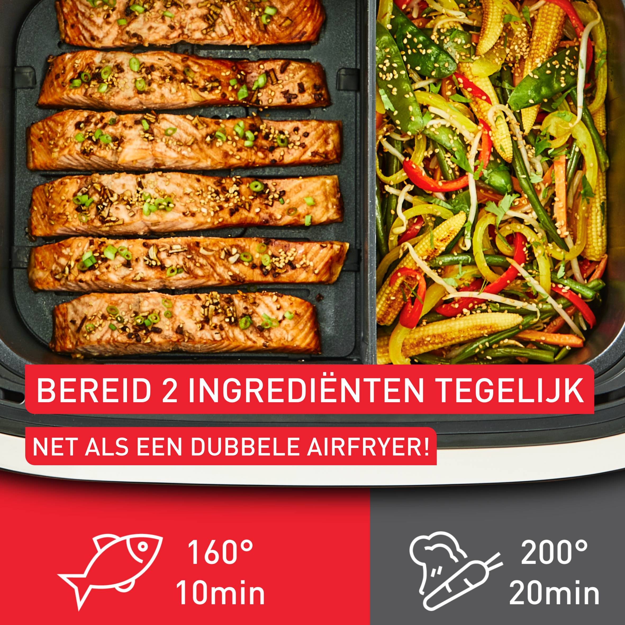 Dual Easy Fry Flex EY9228 9L Air fryer met flexibel tussenschot