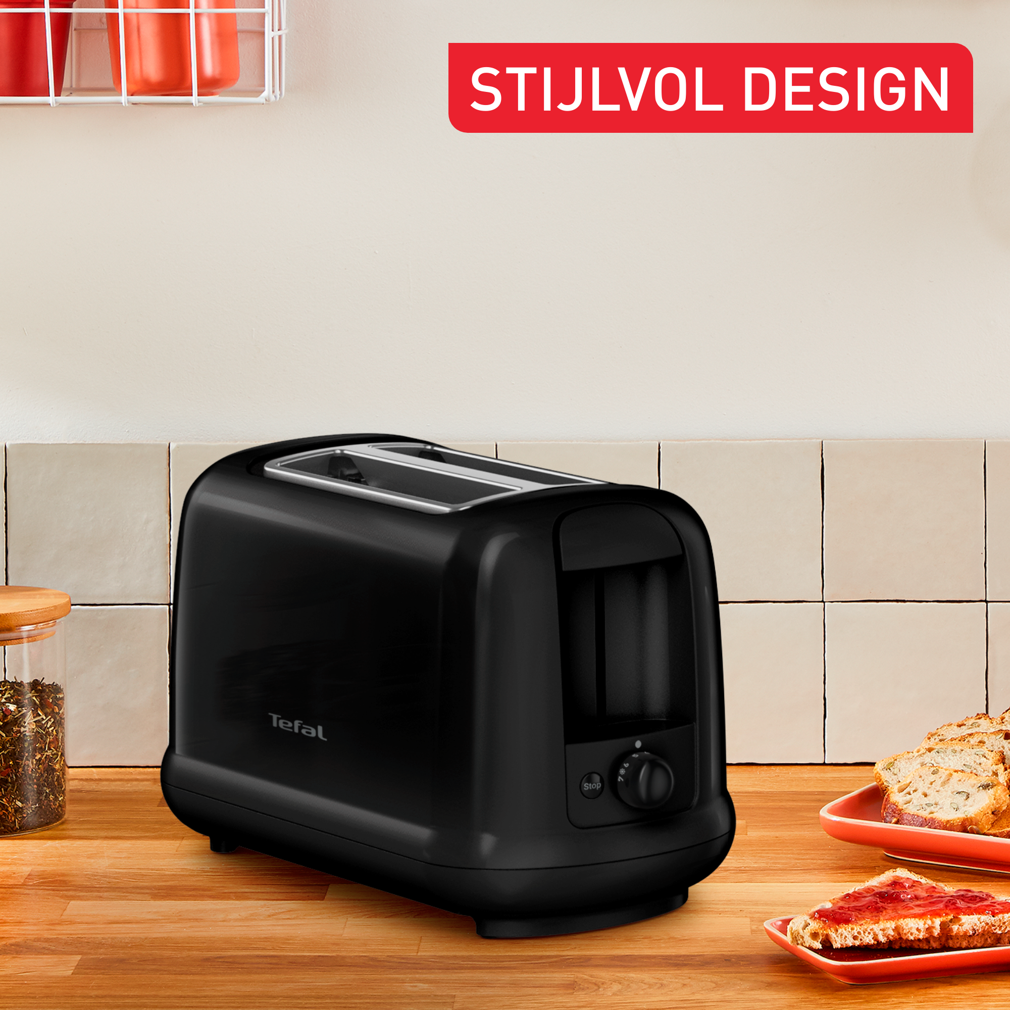 Essential broodrooster met twee sleuven, 7 bruiningsstanden, automatische stopfunctie, hendel om toast omhoog te halen, zwart