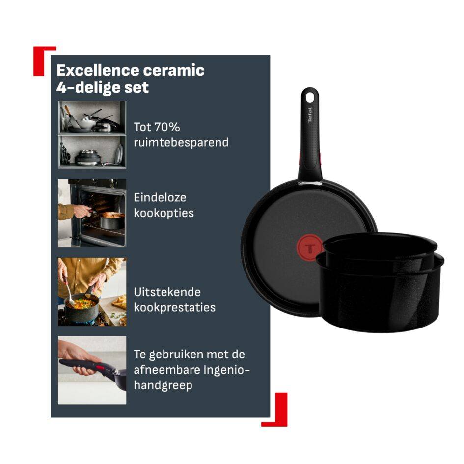 Ingenio Excellence Ceram keramische 4-delige pannenset - stapelbaar - Fusion Core - inductie