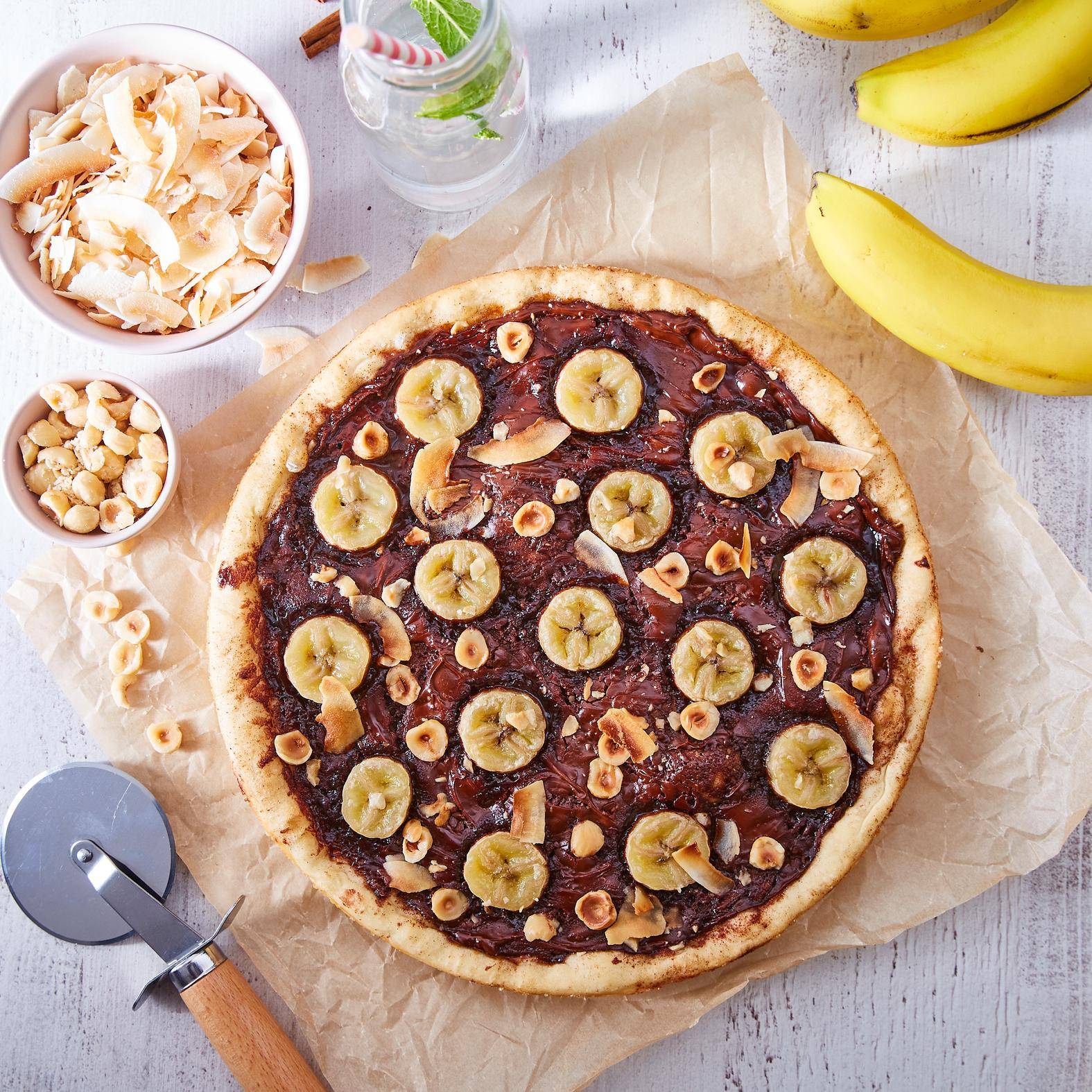 Zoete pizza met chocoladepasta en bananen - Recepten Easy Fry XL Surface | Tefal