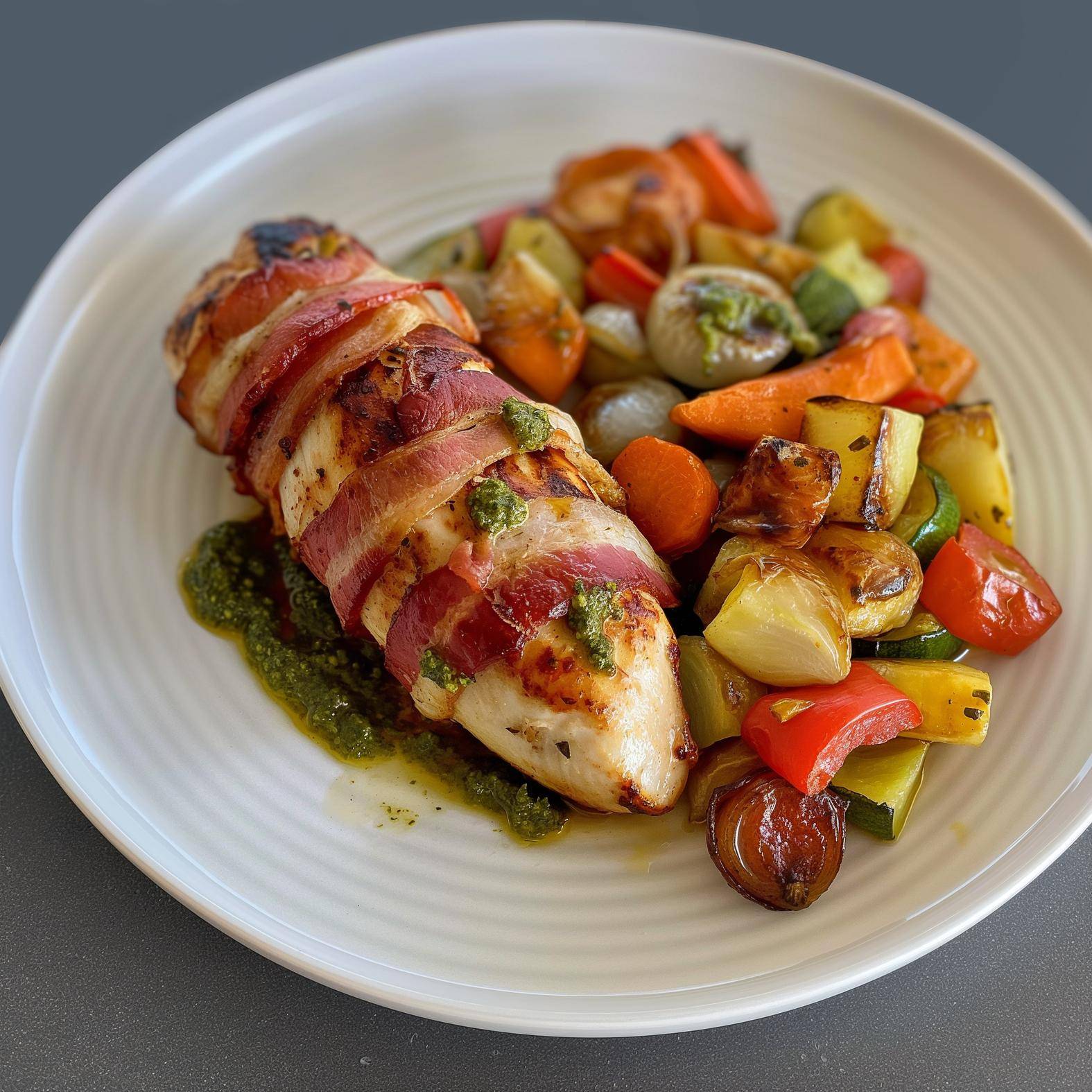Kipfilets met spek en groenten met rode pesto - Recepten Easy Fry Mega | Tefal