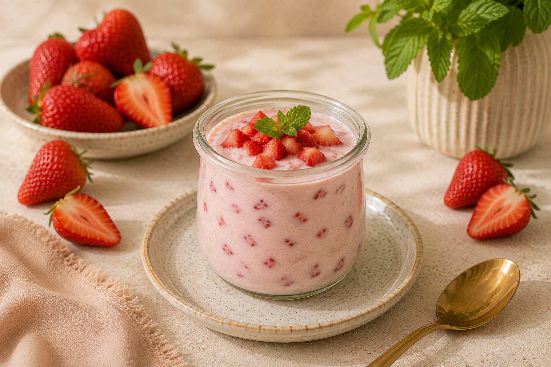 Aardbei-munt frozen yoghurt - Recepten Freezi | Tefal