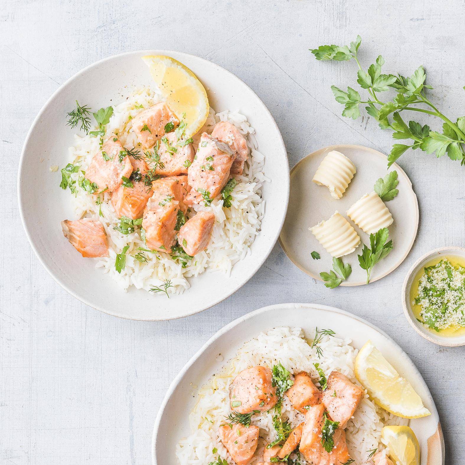 Zalmhapjes met knoflookboter - Recepten Easy Fry Mega | Tefal