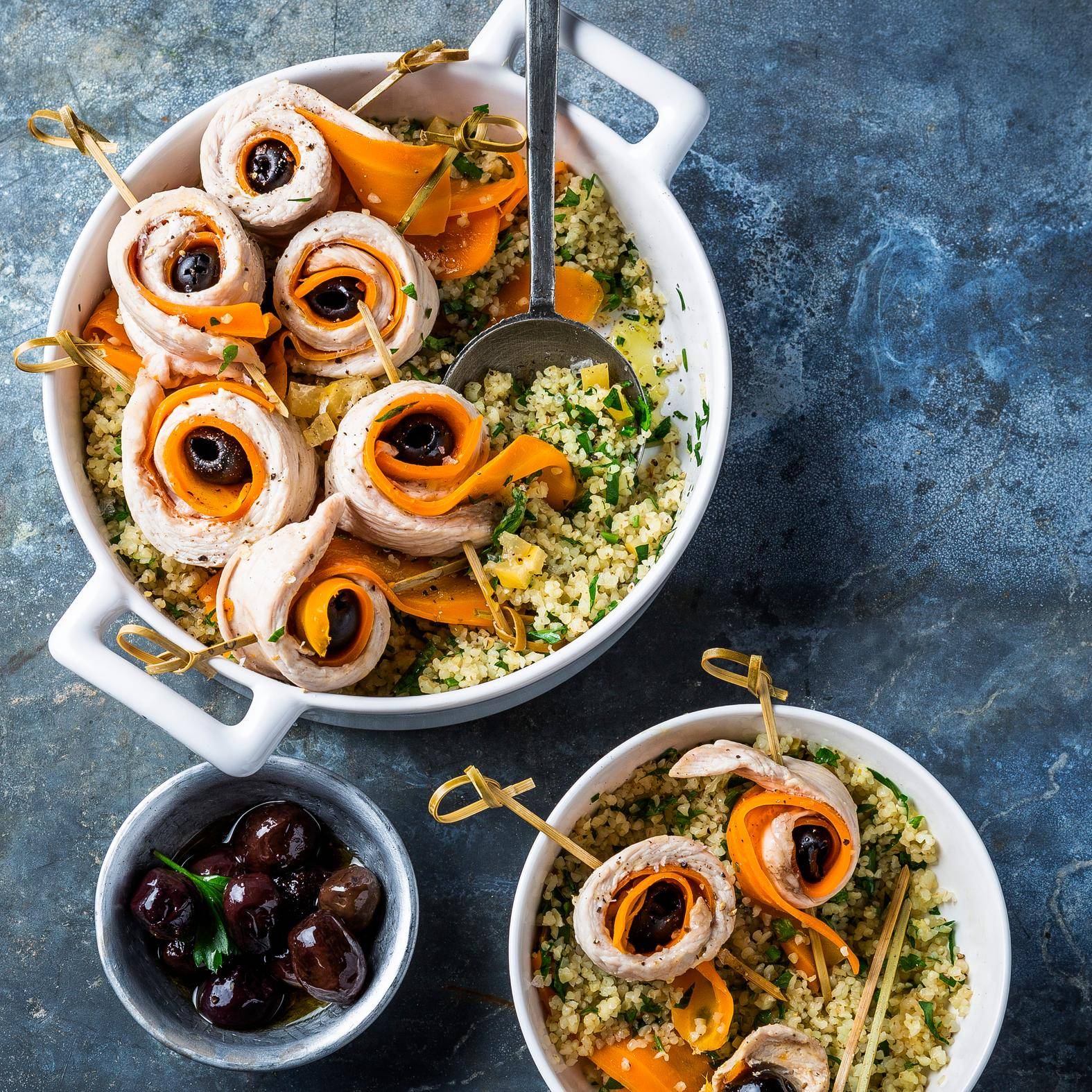 Kalkoenspiesjes met wortels en bulgur - Recepten EASY FRY GRILL & STEAM 3 in 1 | Tefal