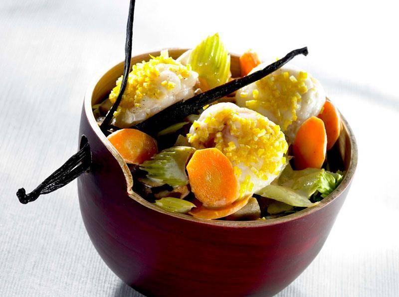 Gebakken zeeduivelwangen in Blanquette-stijl, met vanille - Recepten Actifry Genius | Tefal