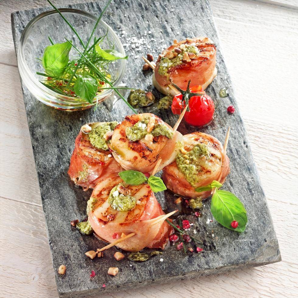 Sint-jakobsschelpen met ham en basilicumpesto - Recepten undefined | Tefal