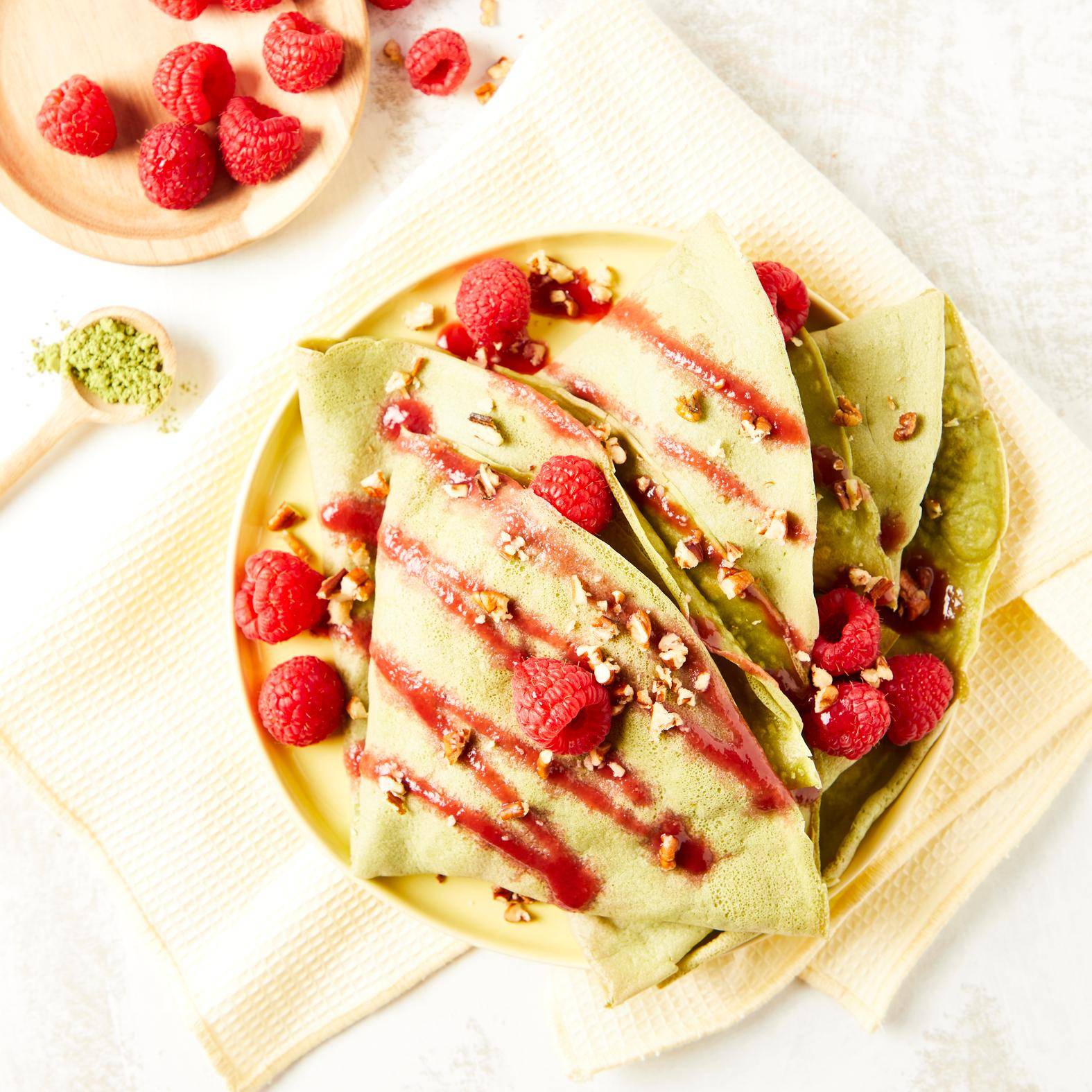 Vegan matcha pannenkoekjes met frambozenjam - Recepten undefined | Tefal
