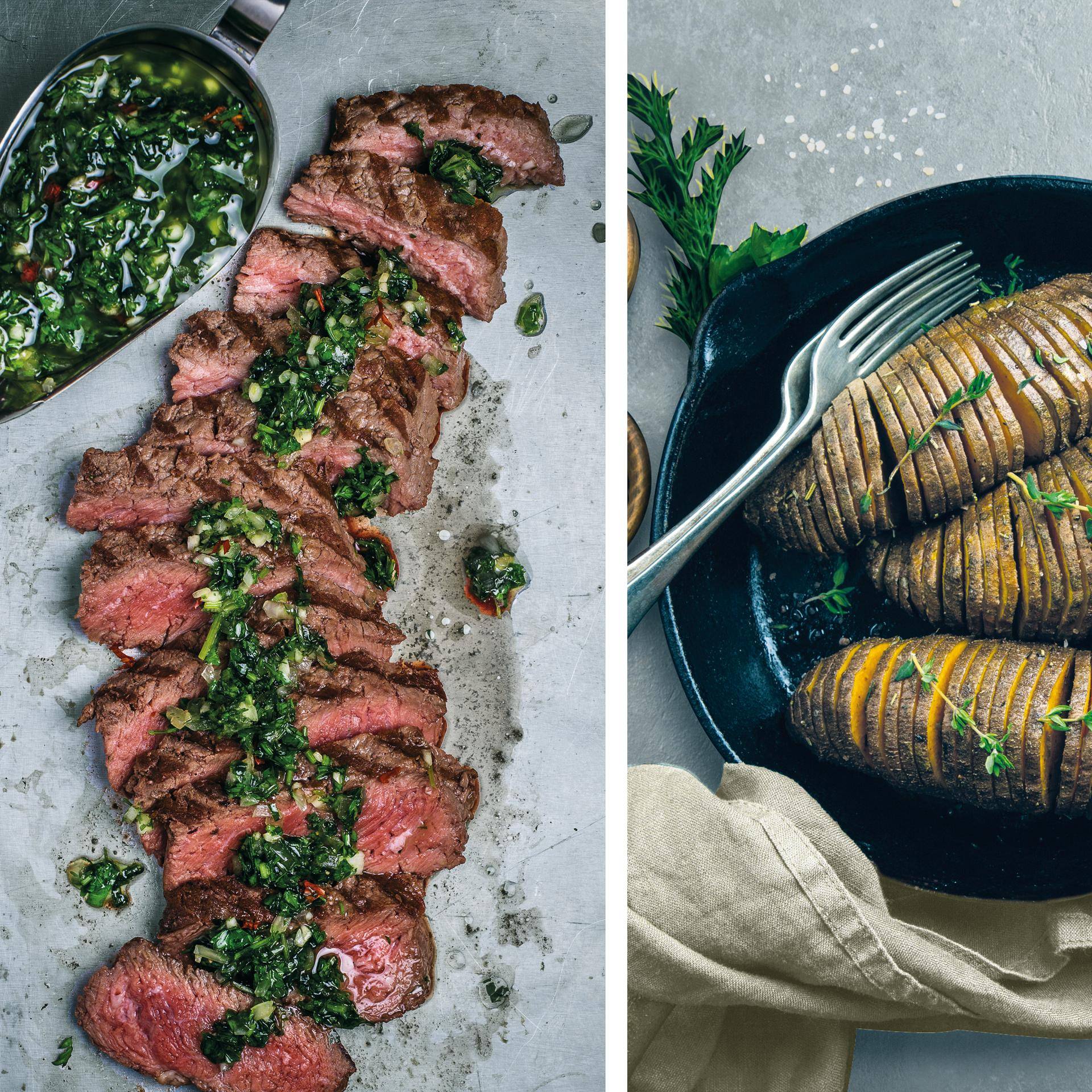 Steak met chimichurrisaus en zoete aardappel - Recepten Easy Fry XL Surface | Tefal