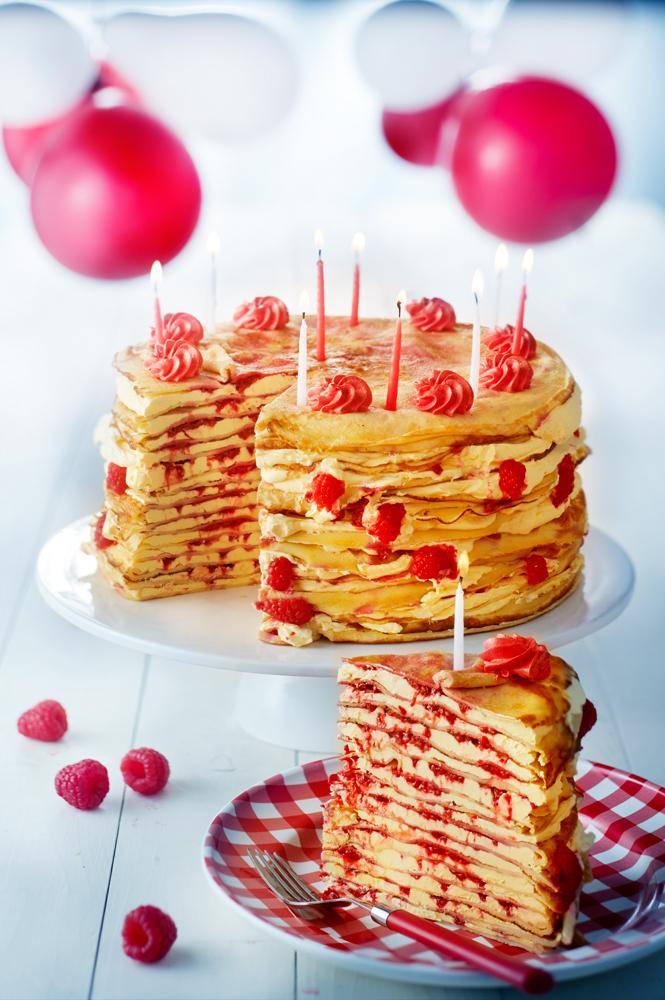 Pannenkoektaart met gele room en frambozen (van Siemon de Jong) - Recepten undefined | Tefal