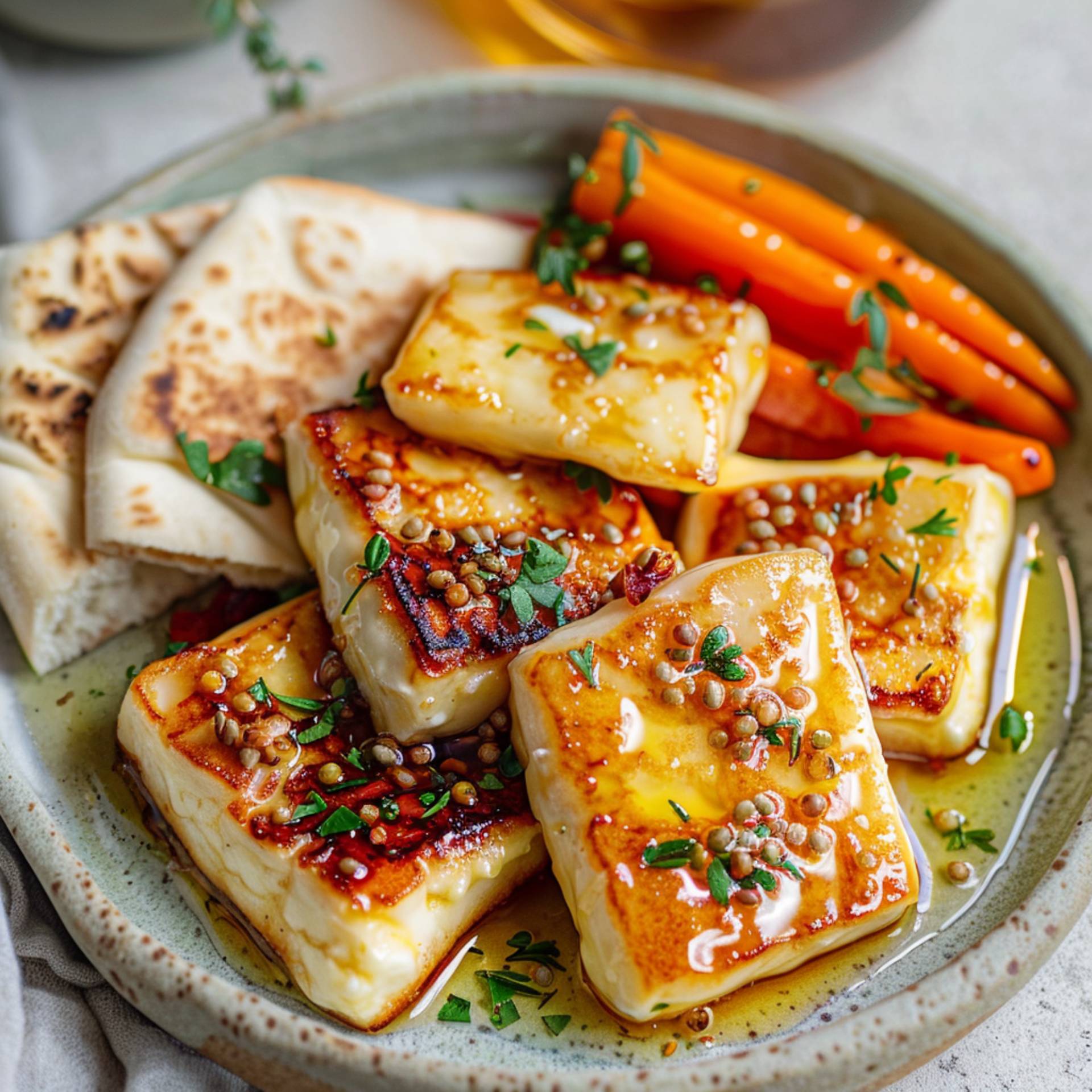 Met honing geroosterde halloumi - Recepten Crisp&Go 3P | Tefal