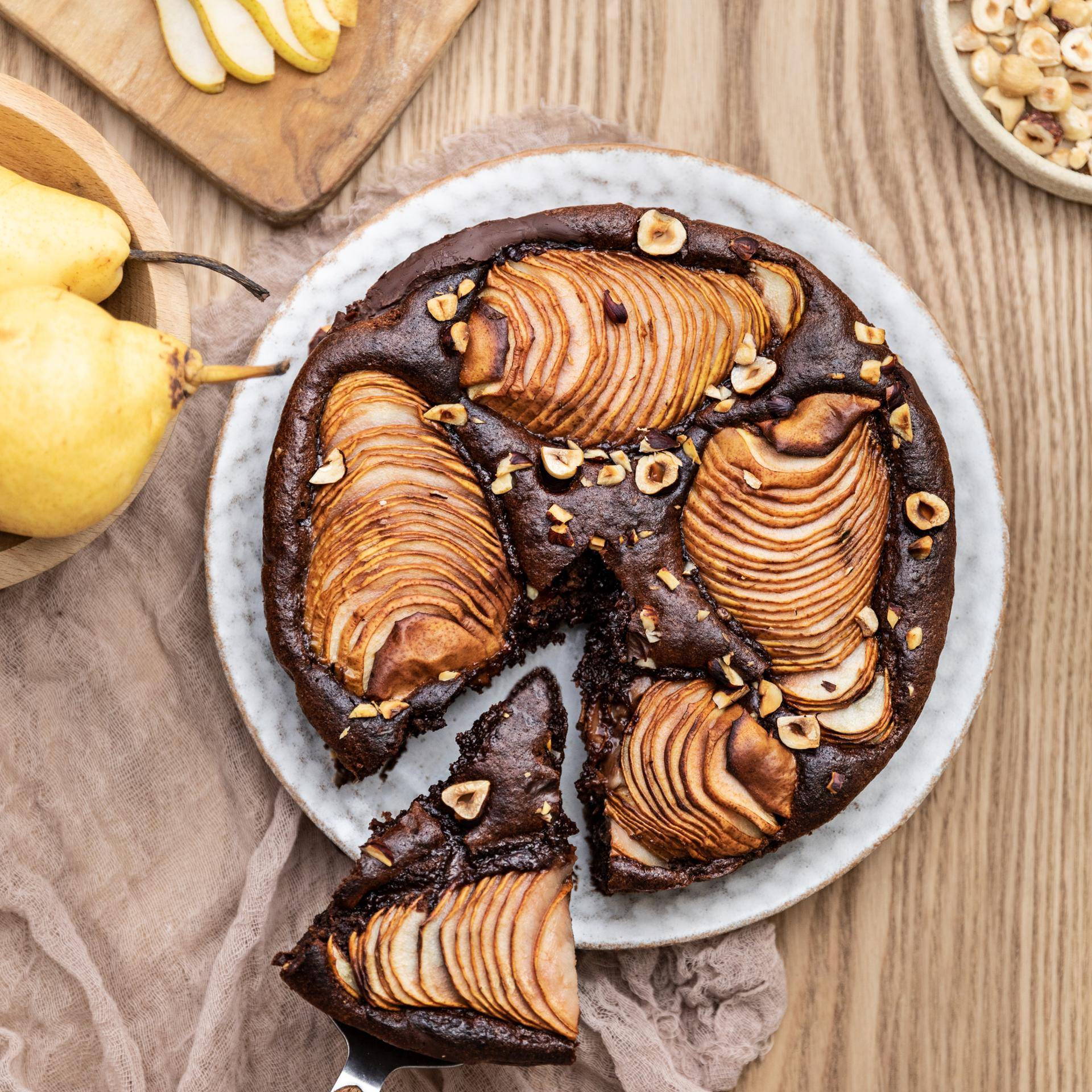 Glutenvrije peer- en hazelnootchocoladetaart - Recepten Easy Fry Max | Tefal